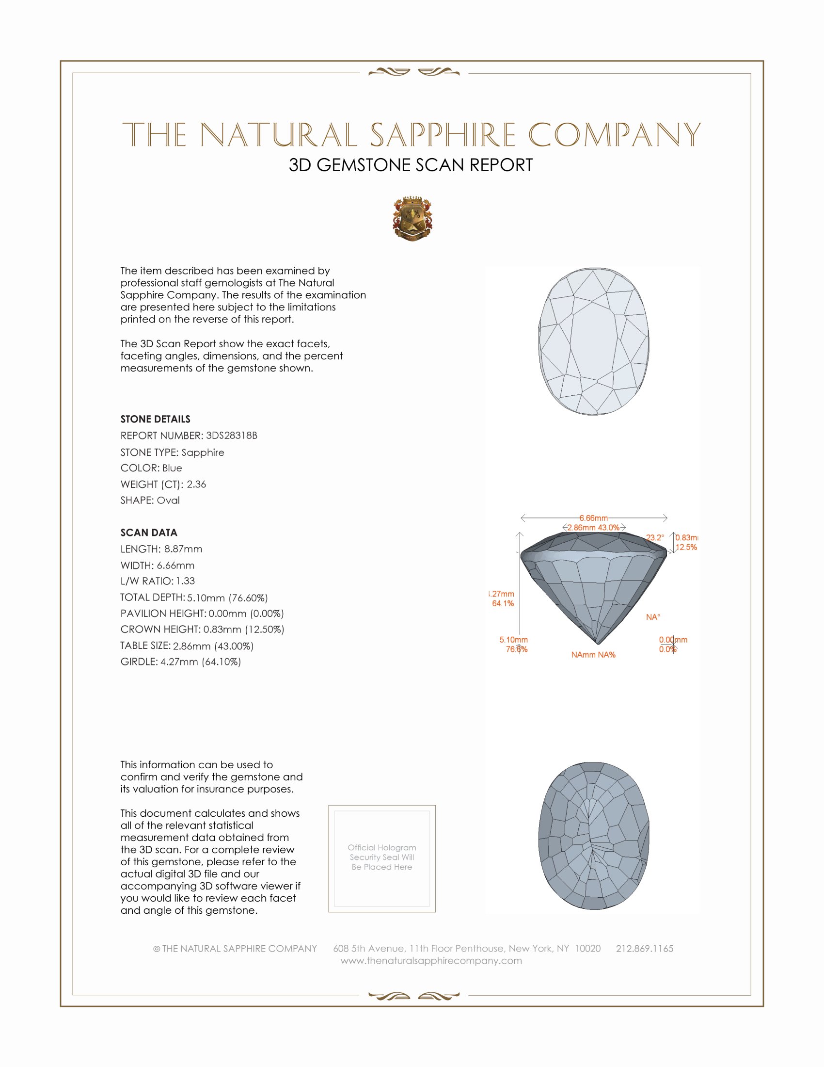 2.36 Ct. Blue Sapphire from Ceylon (Sri Lanka)