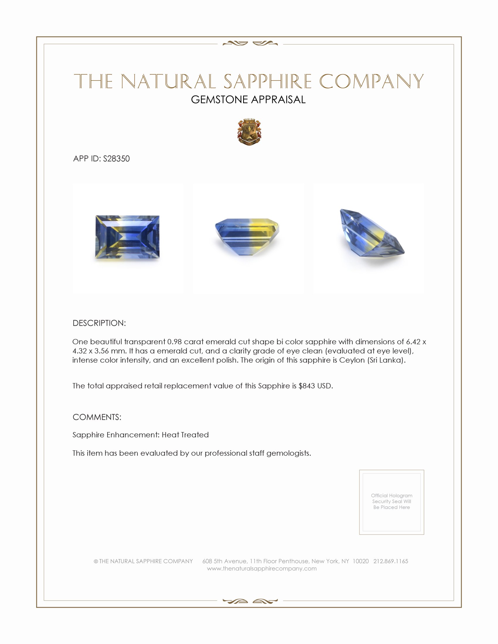 0.98 Ct. Bi Color Sapphire from Ceylon (Sri Lanka)