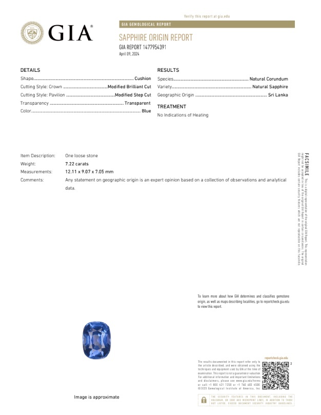 7.22 Ct. Blue Sapphire from Ceylon (Sri Lanka)