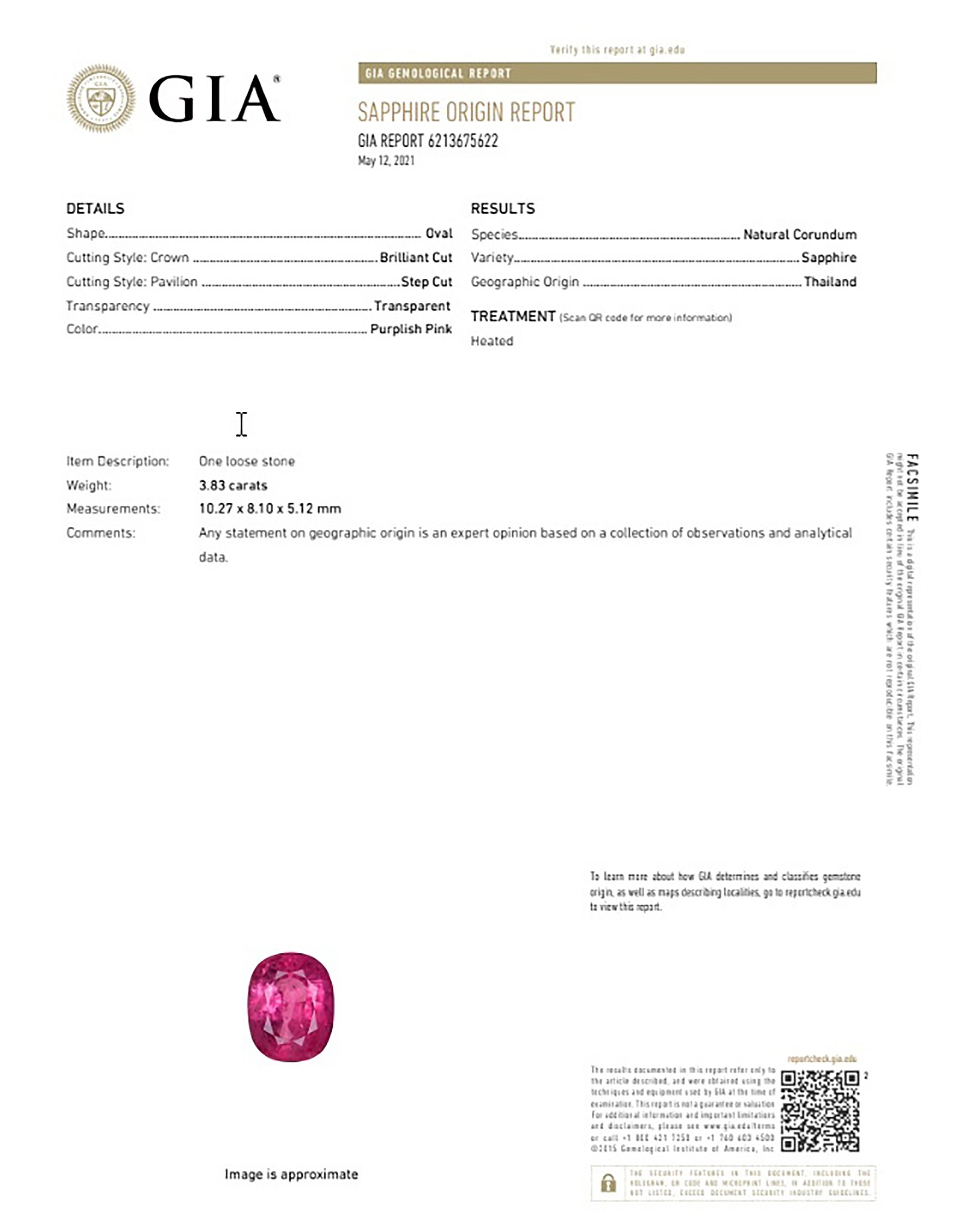 3.83 Ct. Purplish Pink Sapphire from Thailand