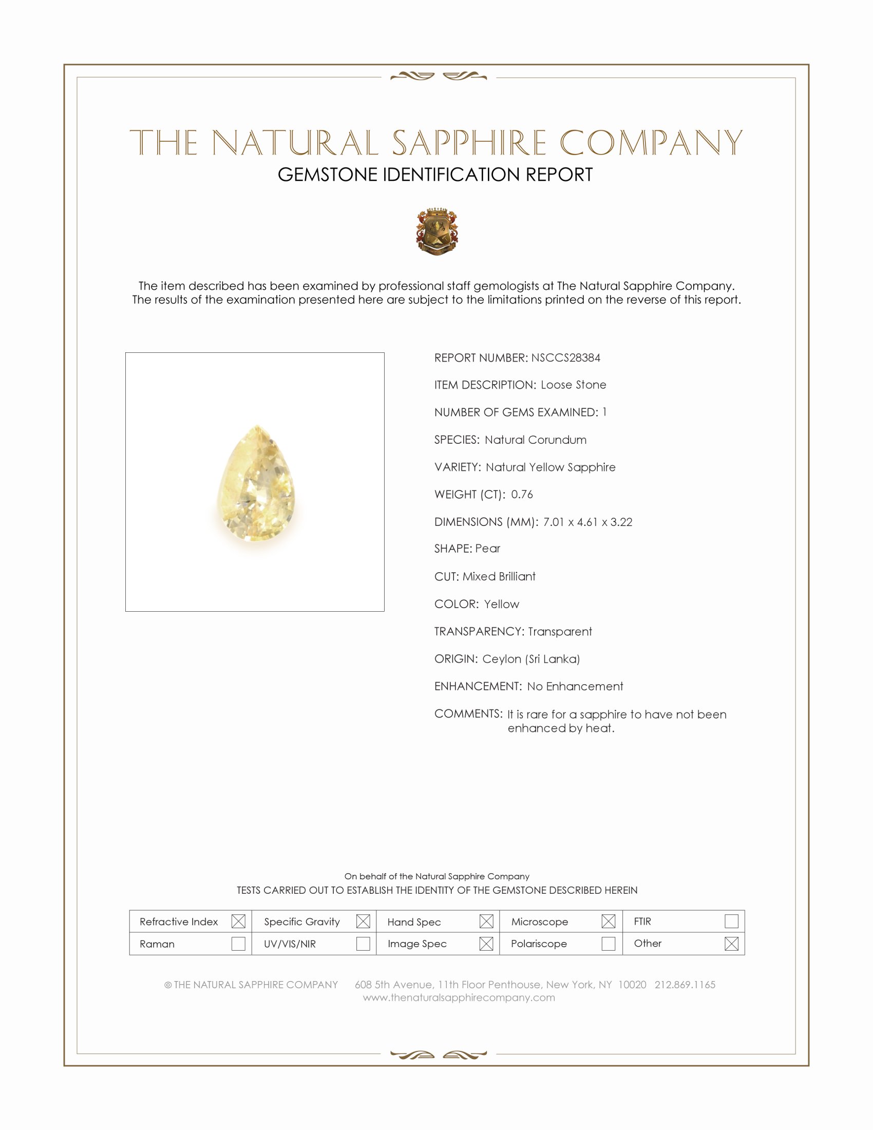 0.76 Ct. Yellow Sapphire from Ceylon (Sri Lanka)