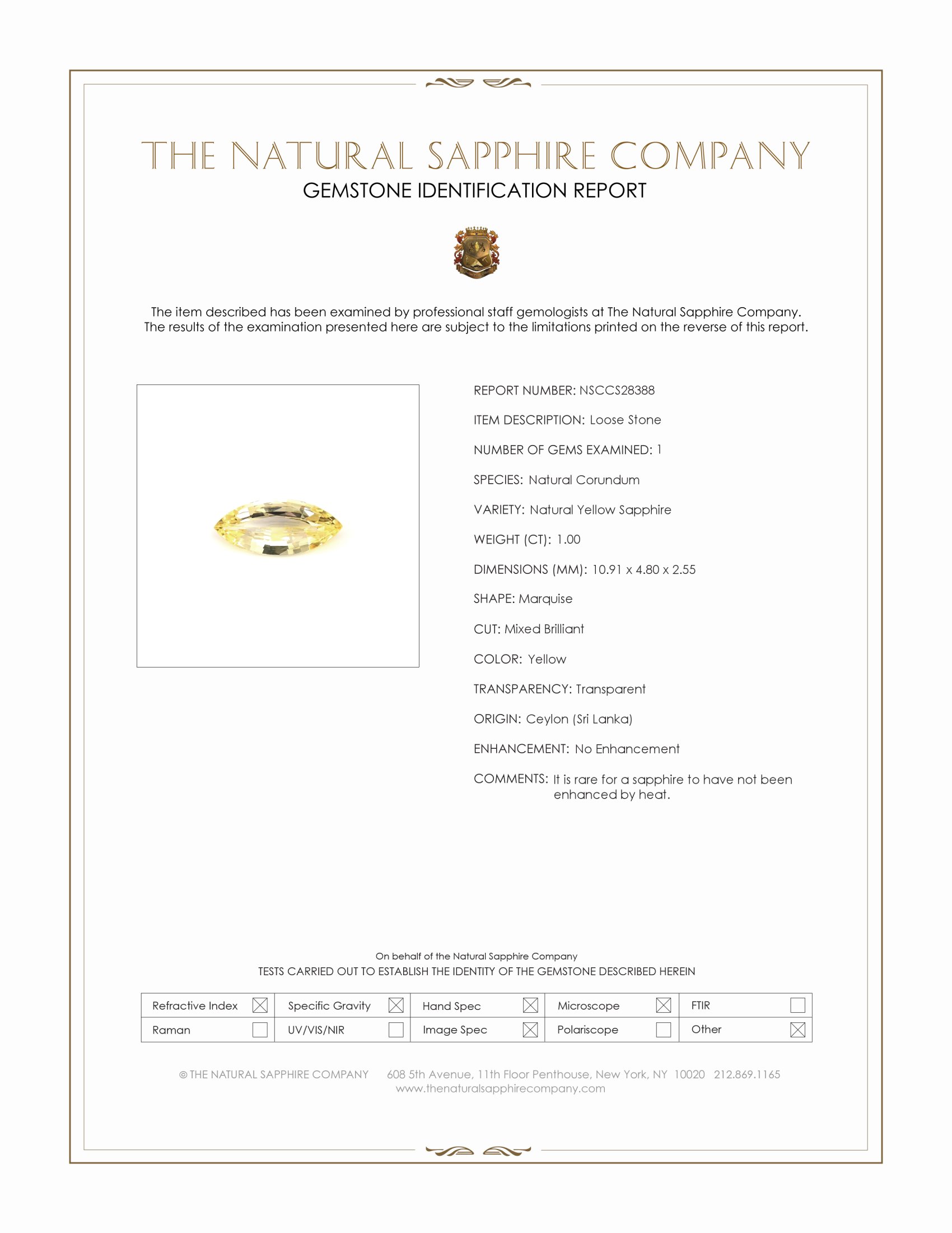 1.00 Ct. Yellow Sapphire from Ceylon (Sri Lanka)