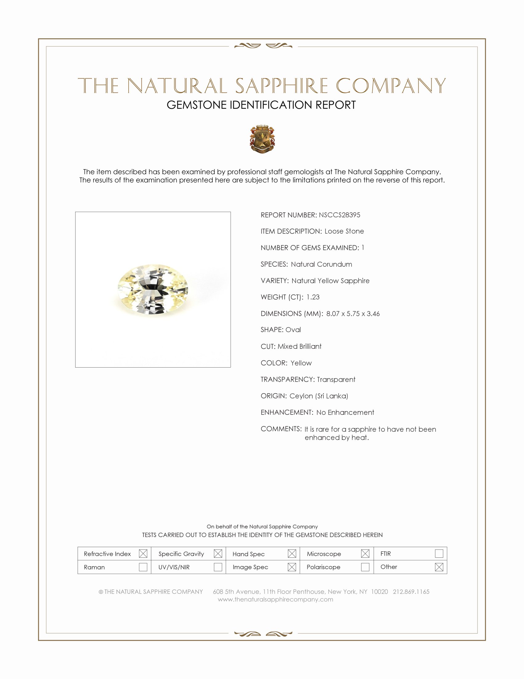 1.23 Ct. Yellow Sapphire from Ceylon (Sri Lanka)