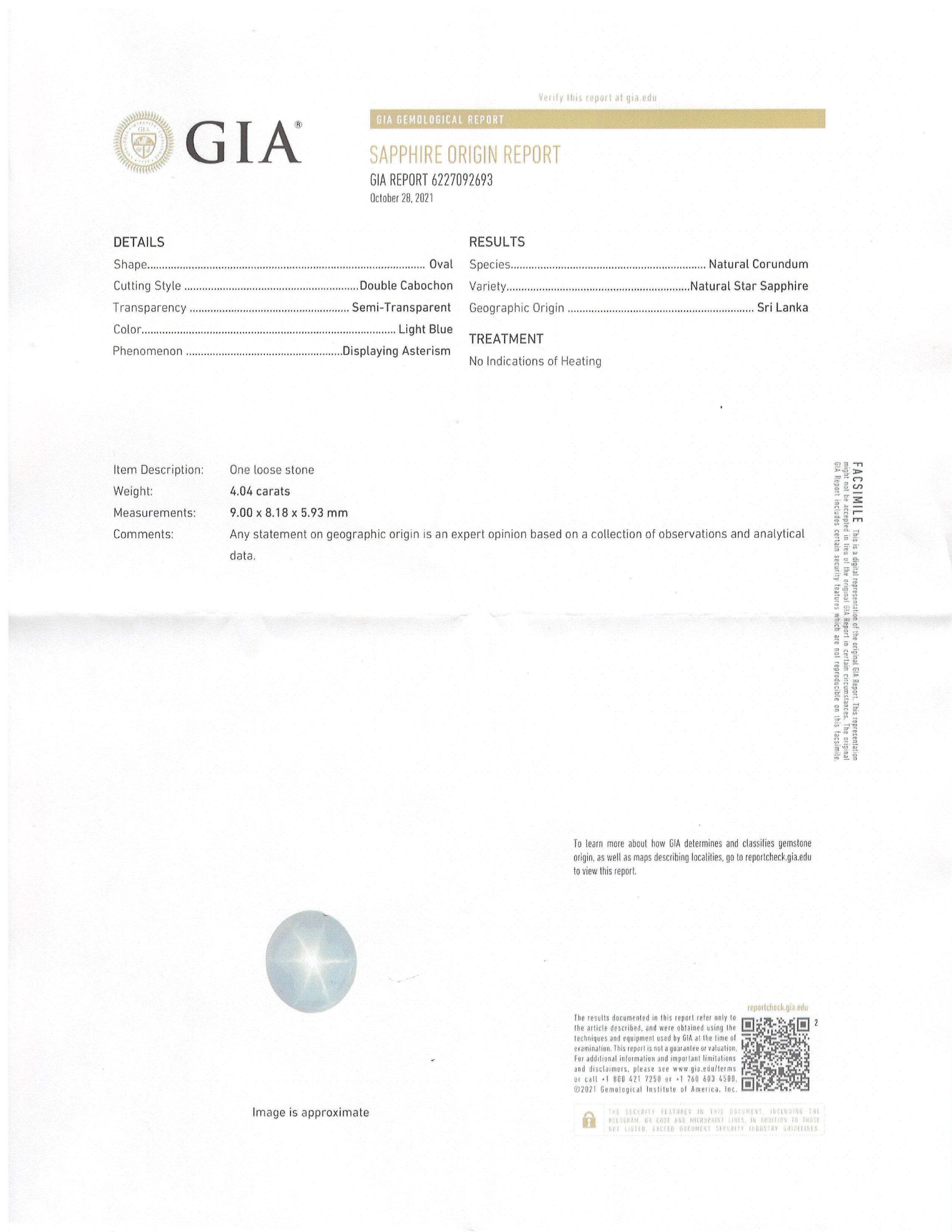 4.04 Ct. Blue Star Sapphire from Ceylon (Sri Lanka)