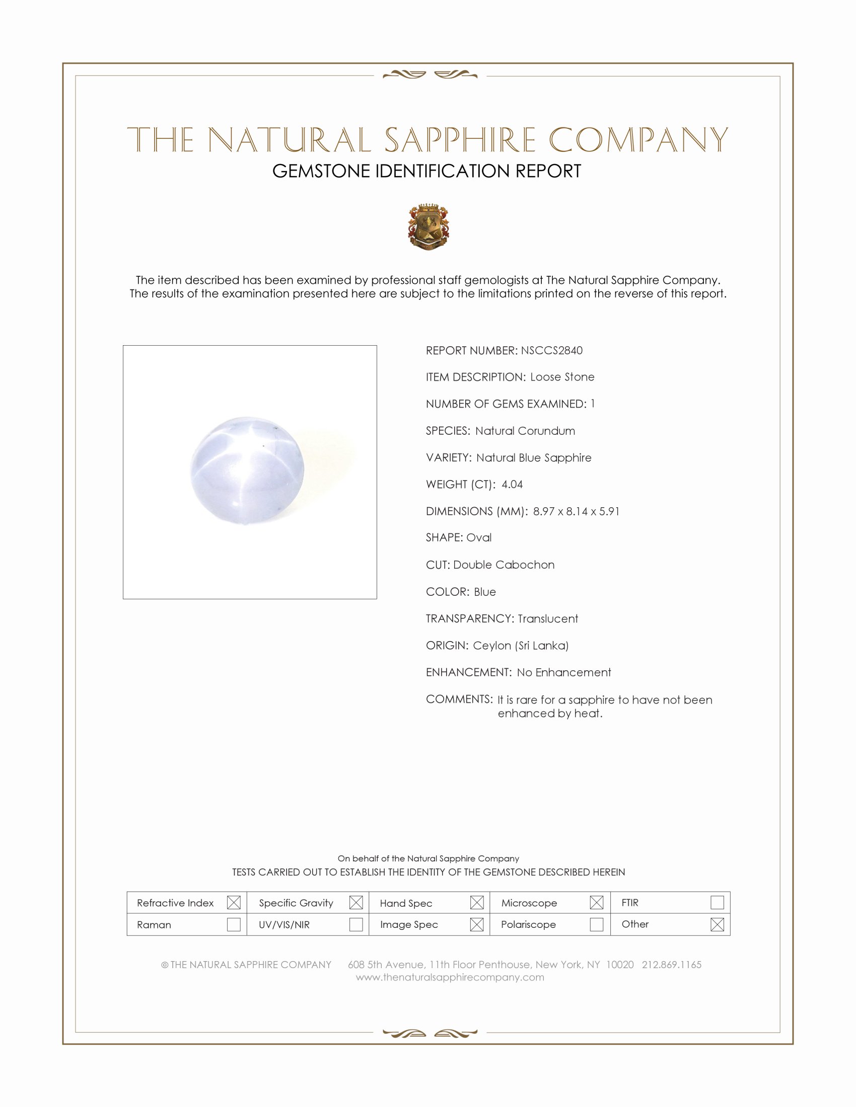 4.04 Ct. Blue Star Sapphire from Ceylon (Sri Lanka)