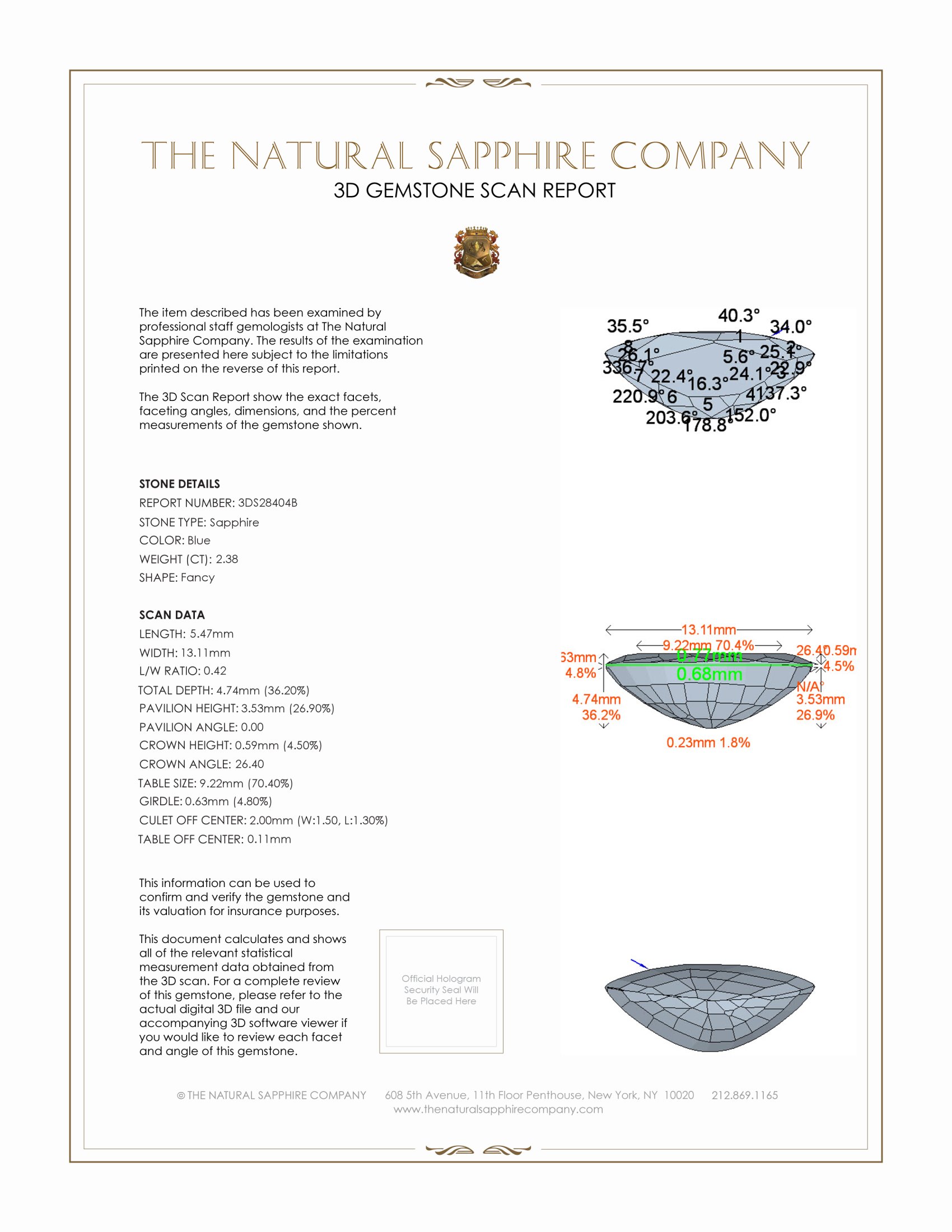 2.38 Ct. Blue Sapphire from Ceylon (Sri Lanka)