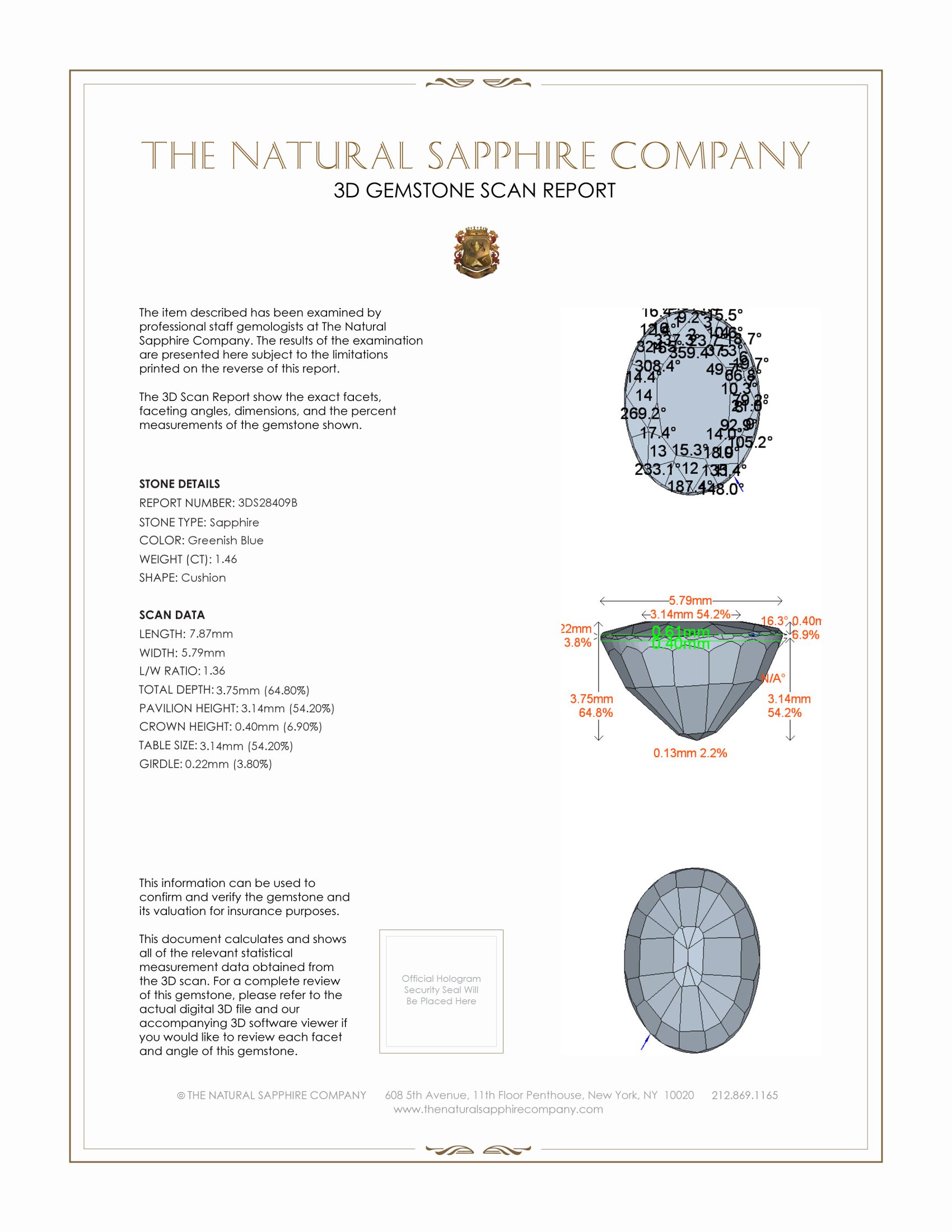 1.46 Ct. Greenish Blue Sapphire from Ceylon (Sri Lanka)