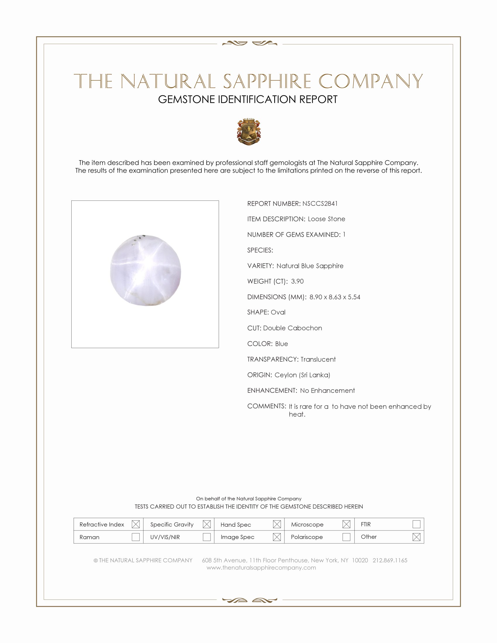 3.90 Ct. Blue Star Sapphire from Ceylon (Sri Lanka)