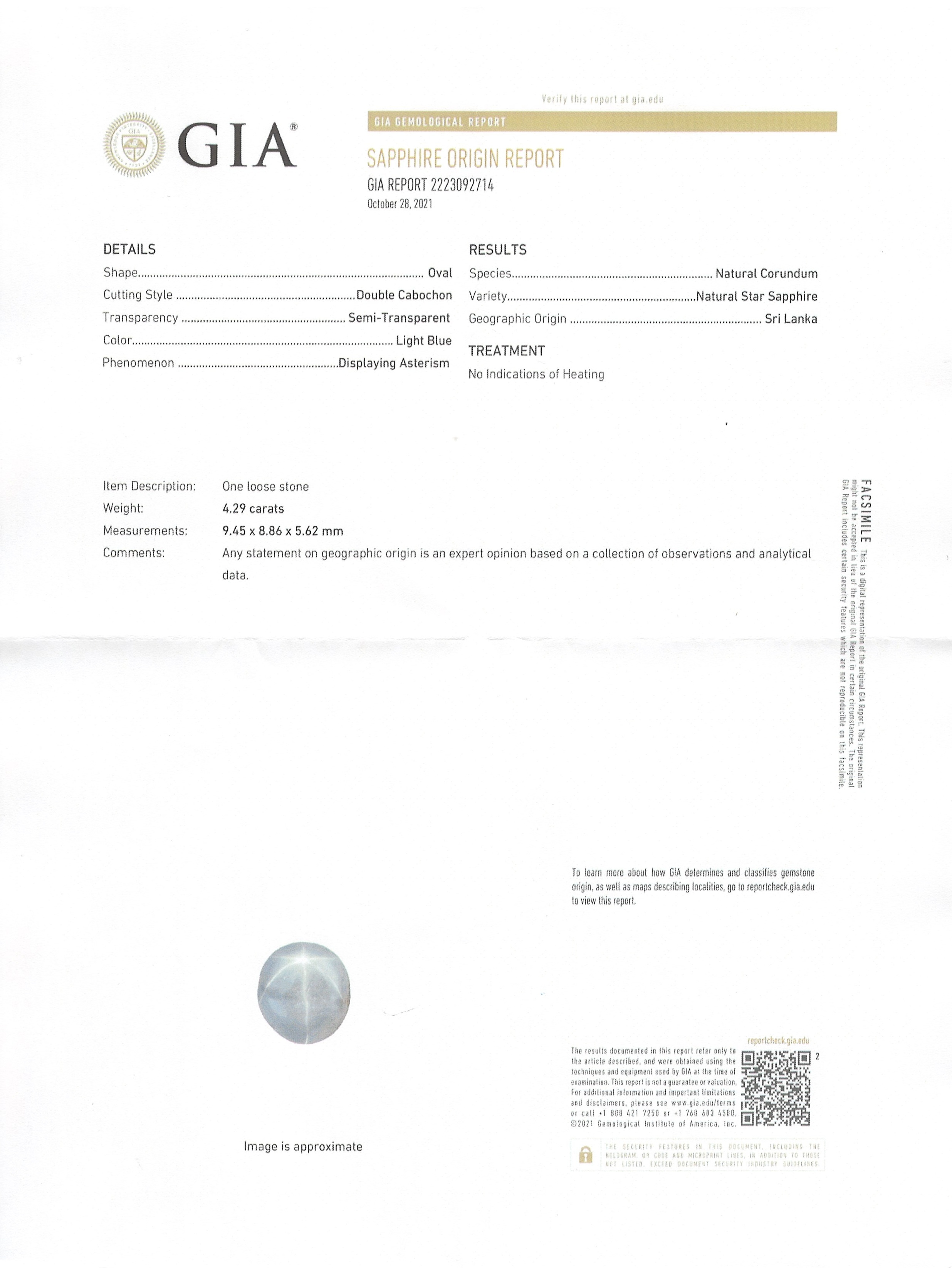 4.29 Ct. Blue Star Sapphire from Ceylon (Sri Lanka)