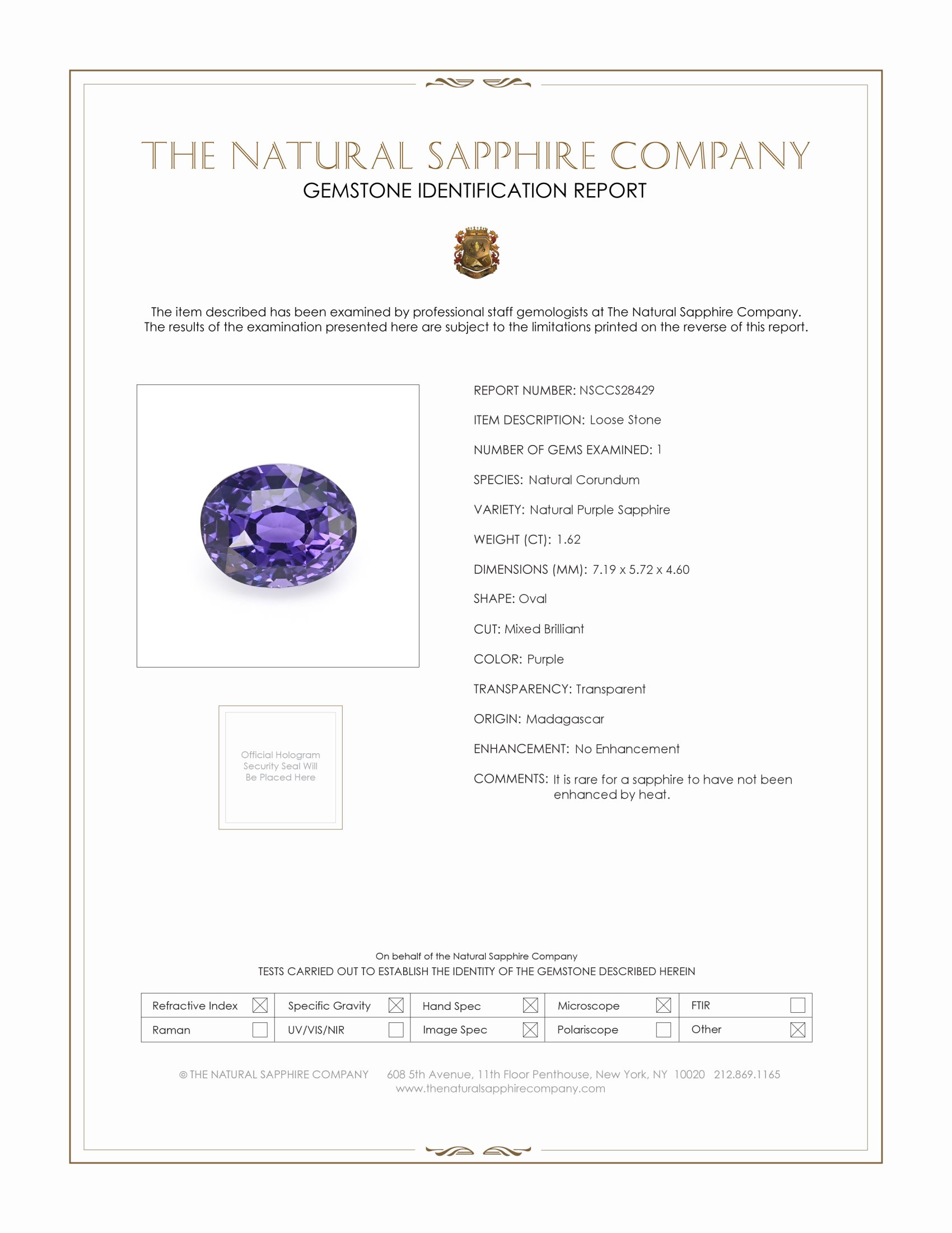 1.62 Ct. Purple Sapphire from Madagascar