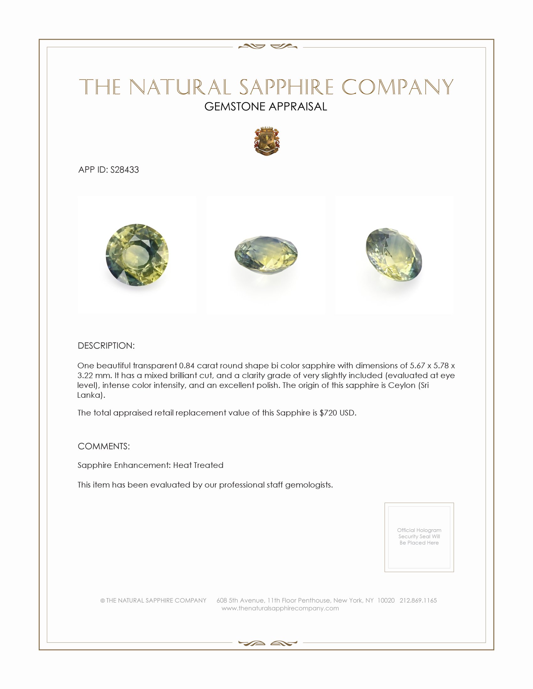 0.84 Ct. Bi Color Sapphire from Ceylon (Sri Lanka)
