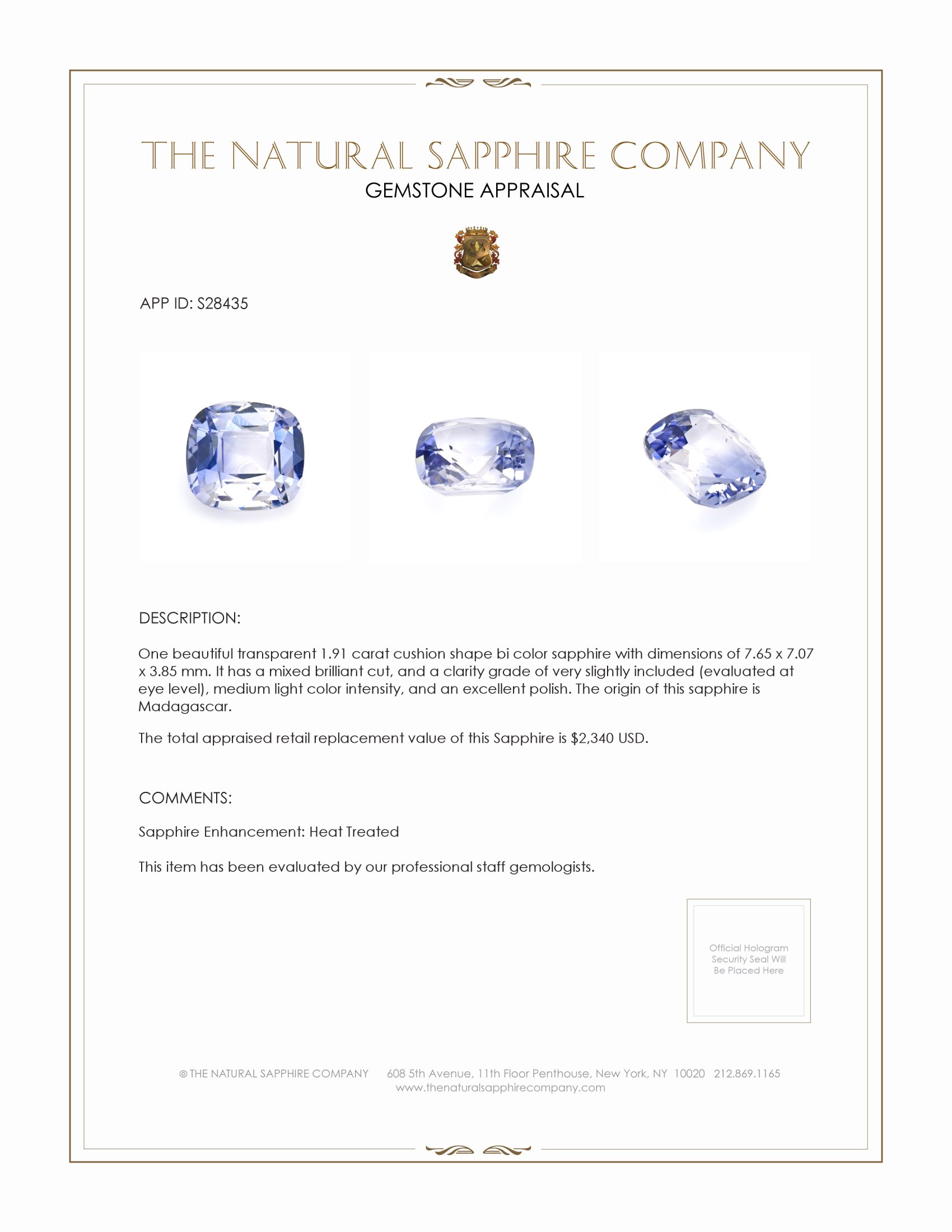 1.91 Ct. Bi Color Sapphire from Madagascar