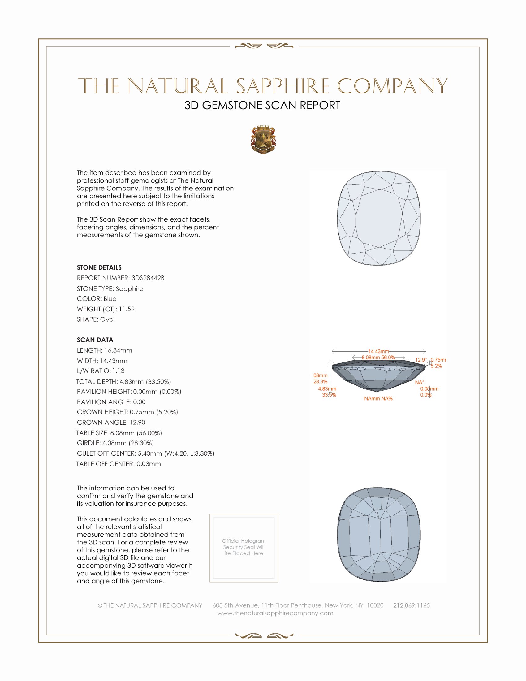 11.52 Ct. Blue Sapphire from Thailand