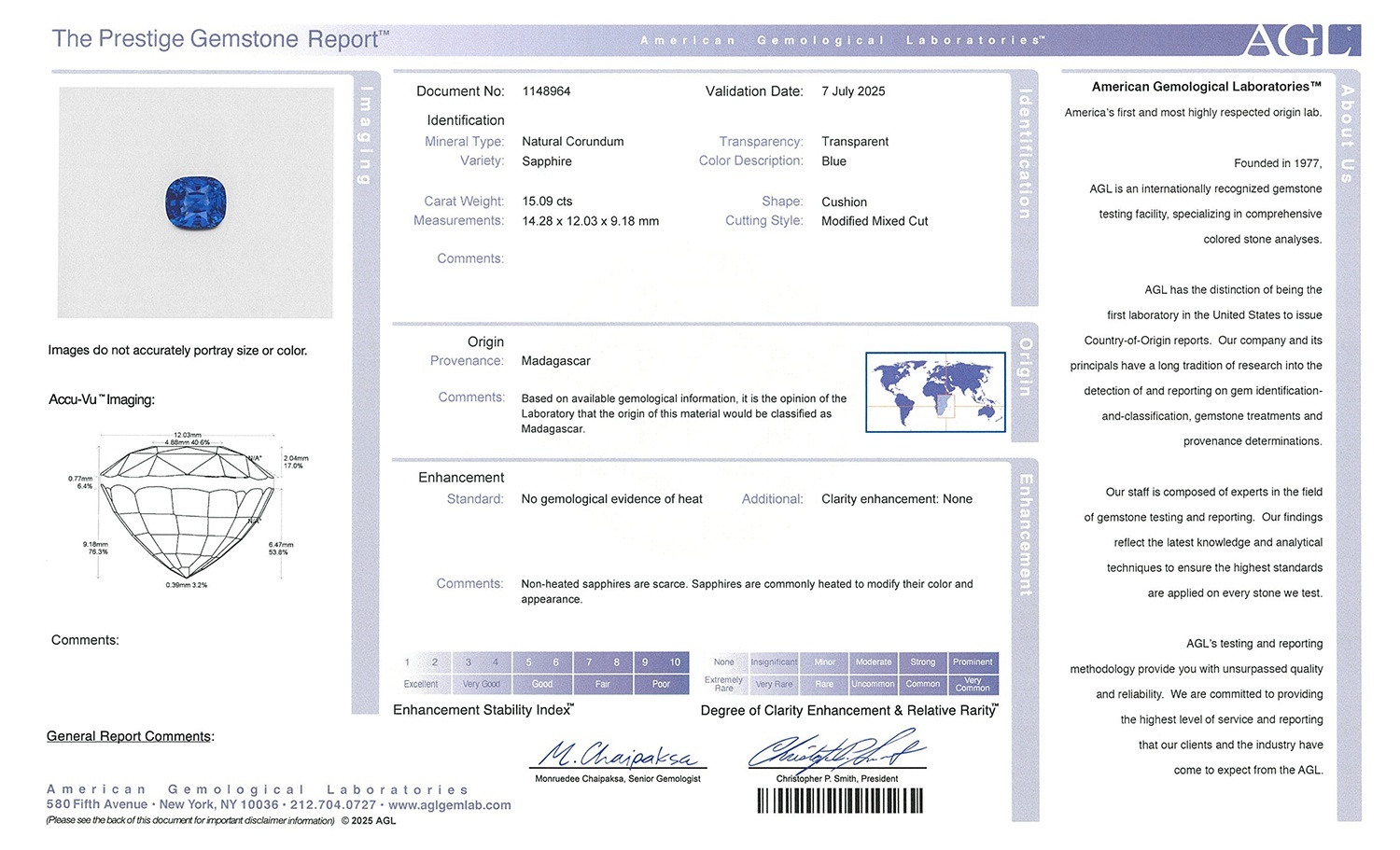 15.09 Ct. Blue Sapphire from Madagascar