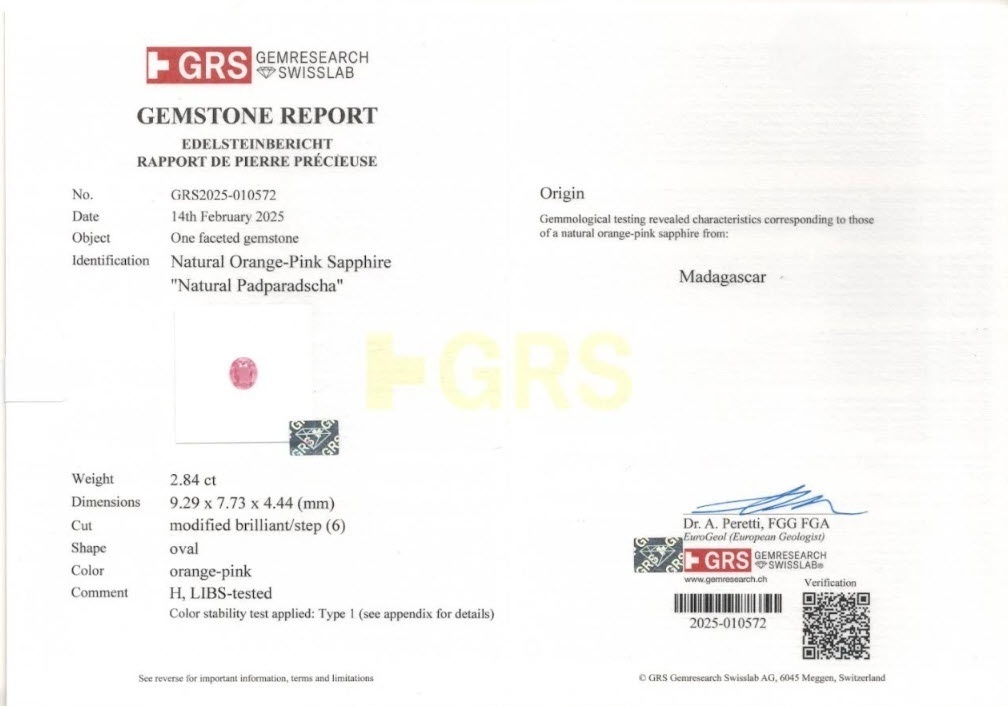 2.84 Ct. Padparadscha Sapphire from Madagascar