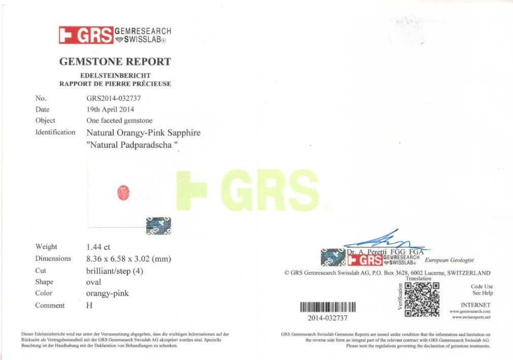 1.44 Ct. Padparadscha Sapphire from Ceylon (Sri Lanka)