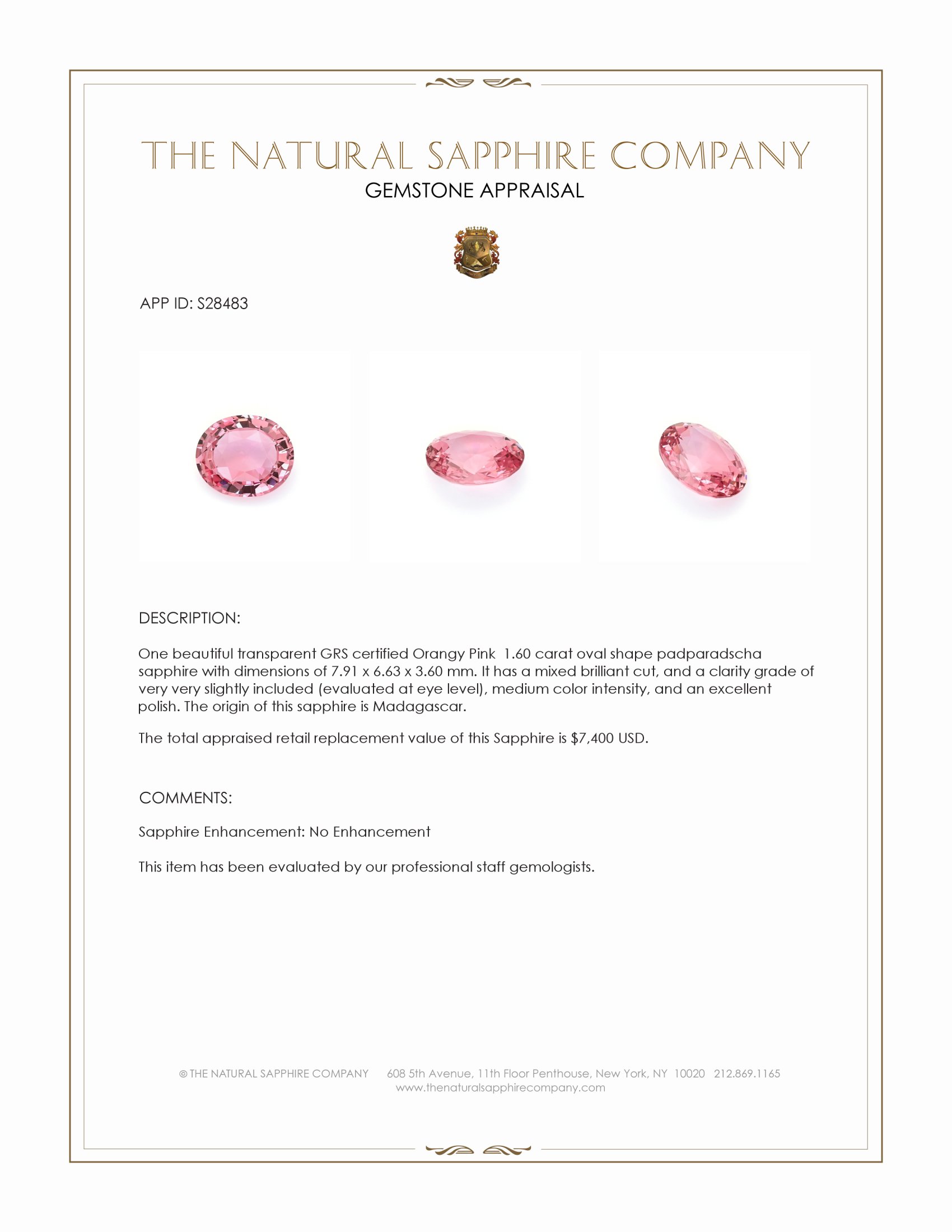 1.60 Ct. Padparadscha Sapphire from Madagascar