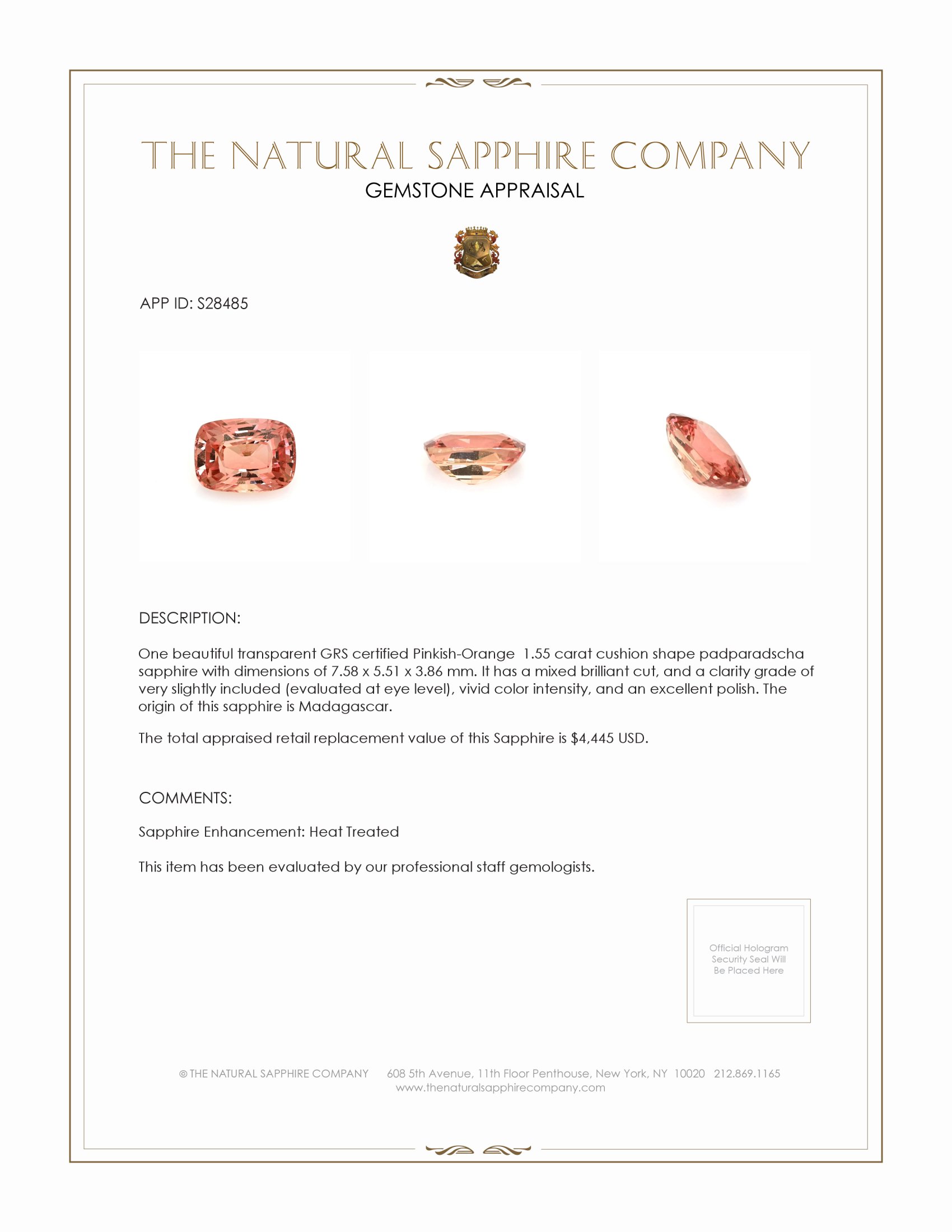 1.55 Ct. Padparadscha Sapphire from Madagascar