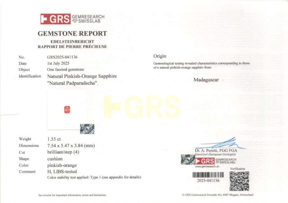 1.55 Ct. Padparadscha Sapphire from Madagascar