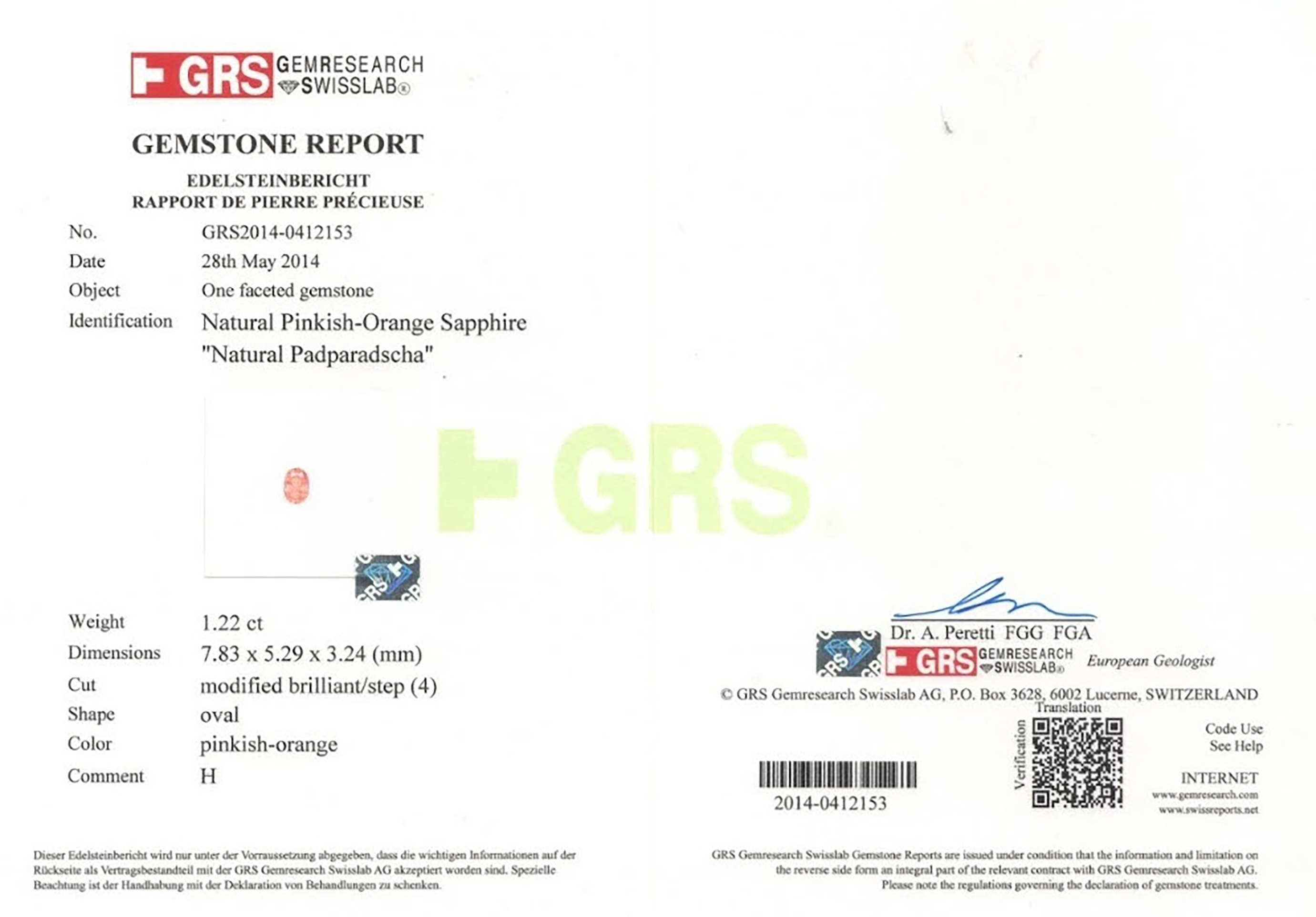 1.22 Ct. Padparadscha Sapphire from Ceylon (Sri Lanka)