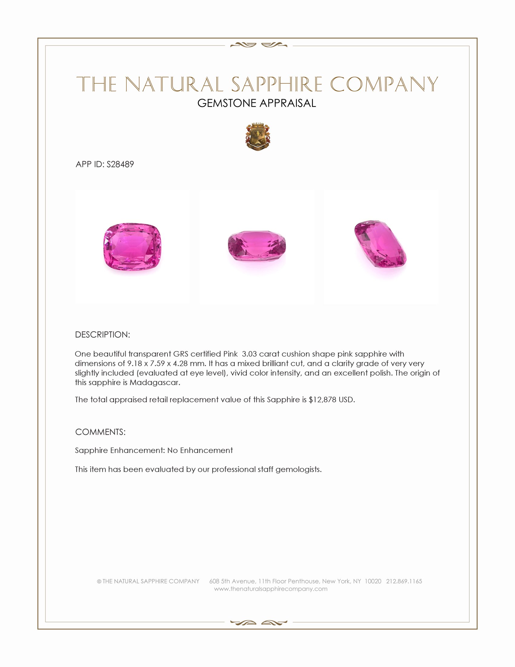 3.03 Ct. Pink Sapphire from Madagascar