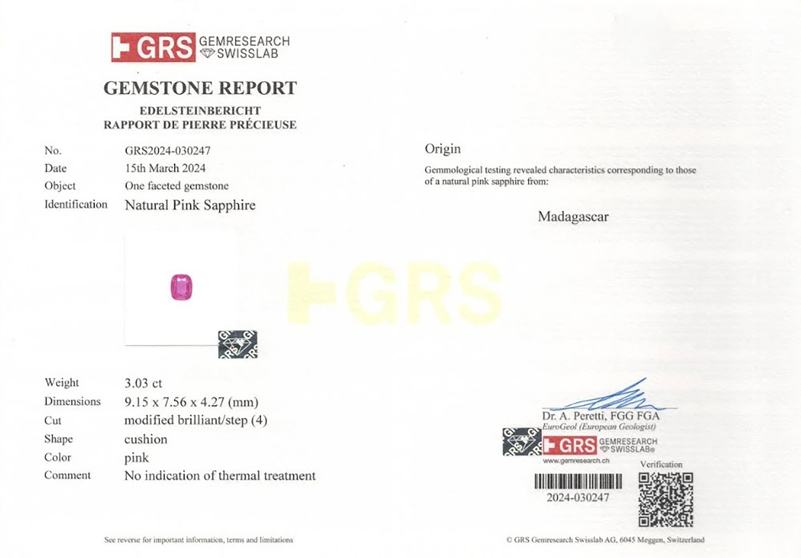 3.03 Ct. Pink Sapphire from Madagascar