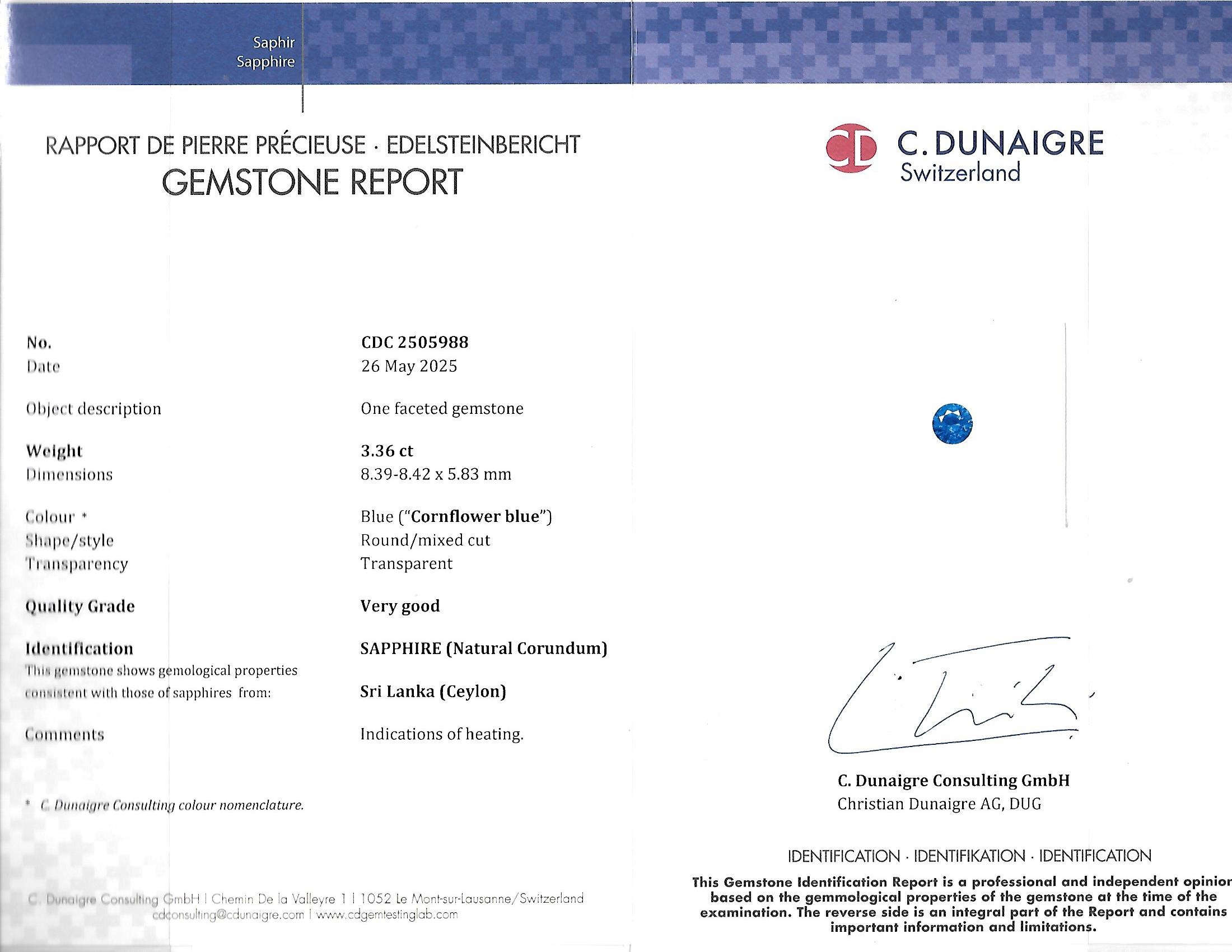 3.36 Ct. Blue Sapphire from Ceylon (Sri Lanka)