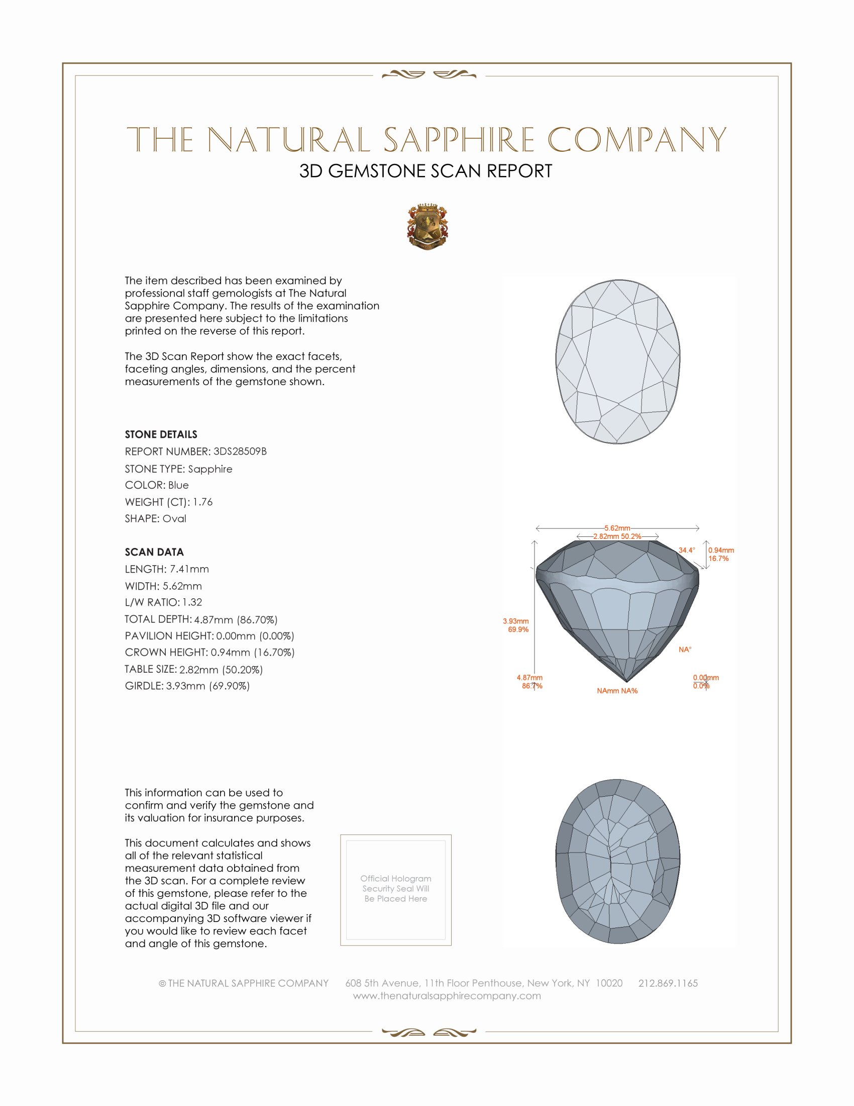 1.76 Ct. Blue Sapphire from Ceylon (Sri Lanka)