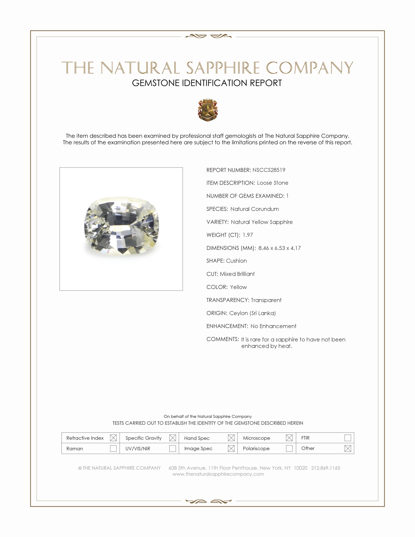 1.97 Ct. Yellow Sapphire from Ceylon (Sri Lanka)