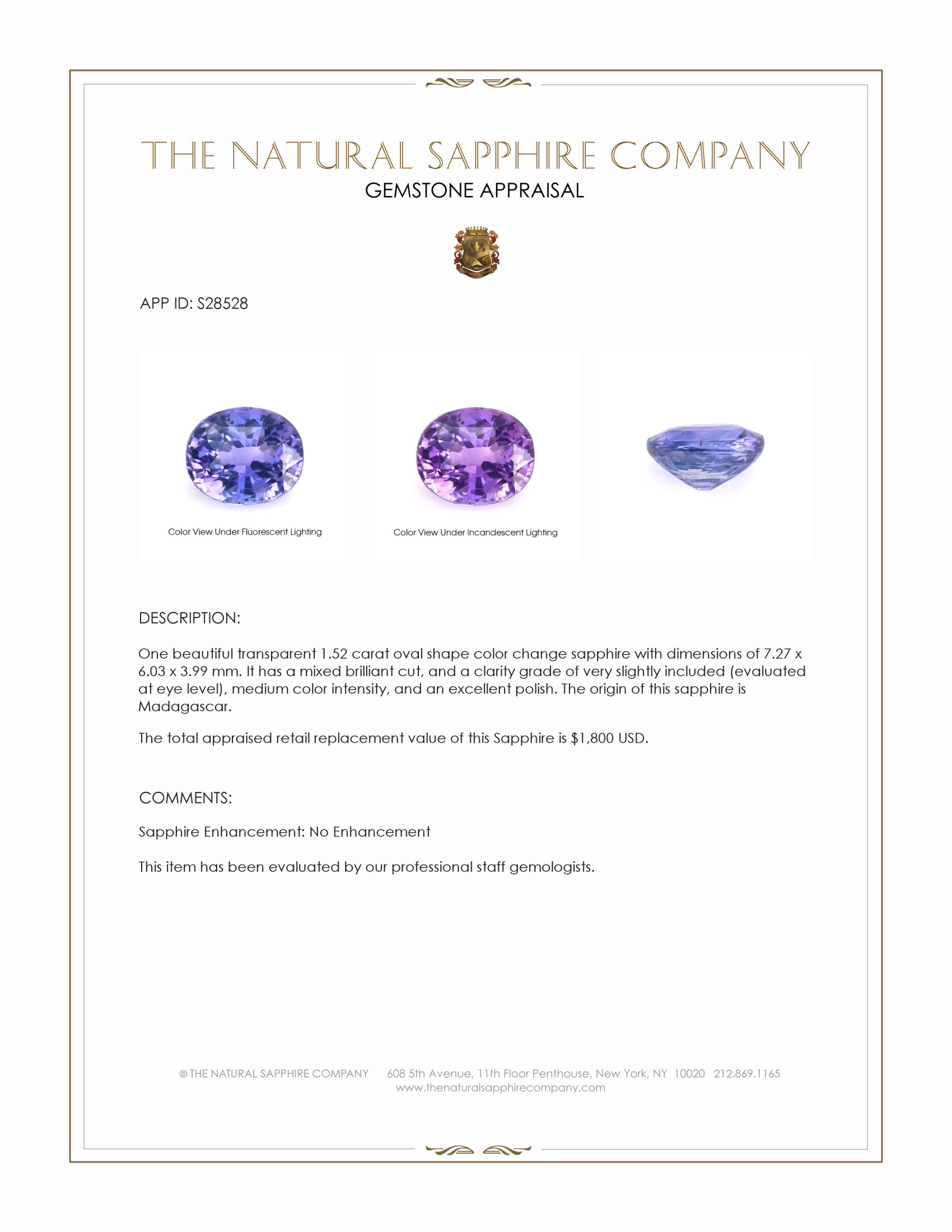 1.52 Ct. Color Change Sapphire from Madagascar