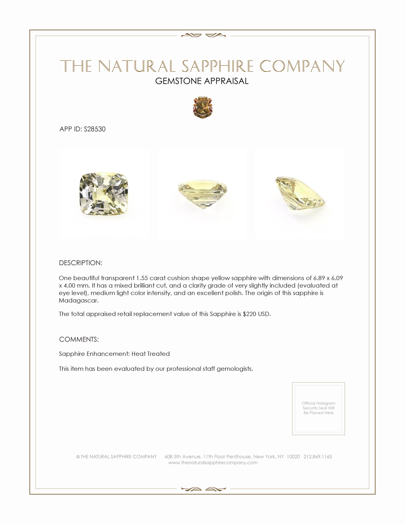 1.55 Ct. Yellow Sapphire from Madagascar