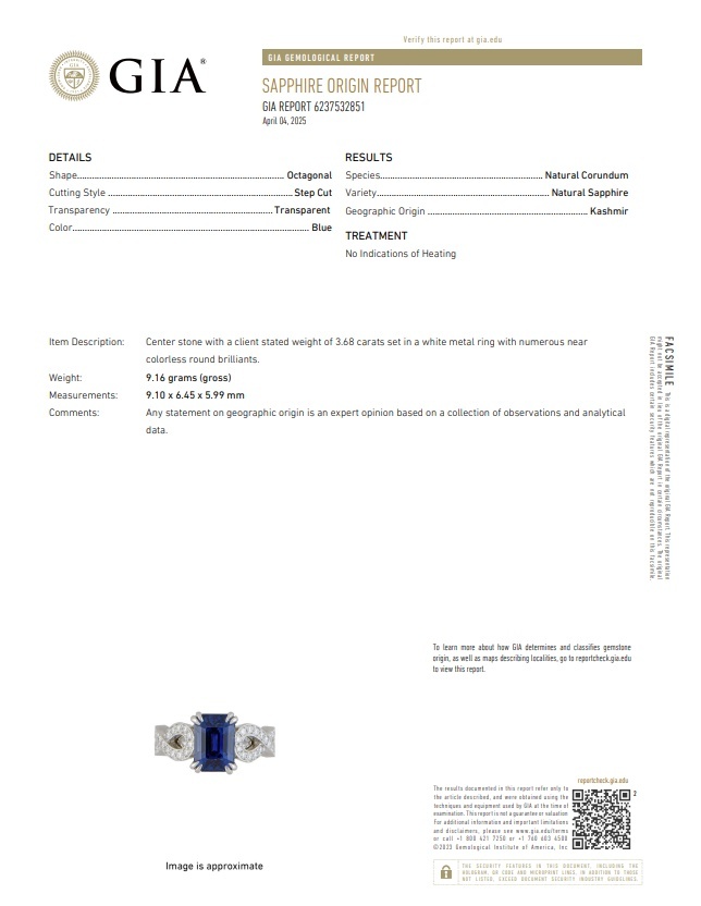 3.68 Ct. Blue Sapphire from Kashmir