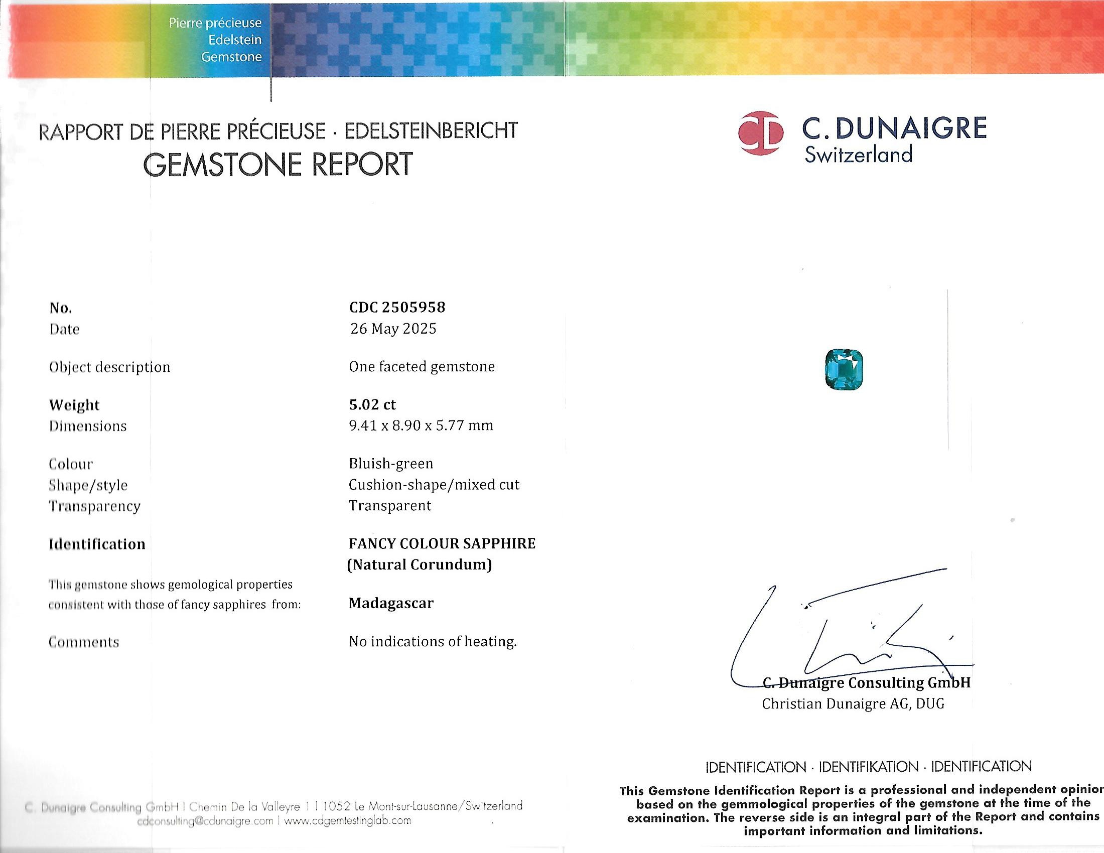 5.02 Ct. Bluish Green Sapphire from Madagascar