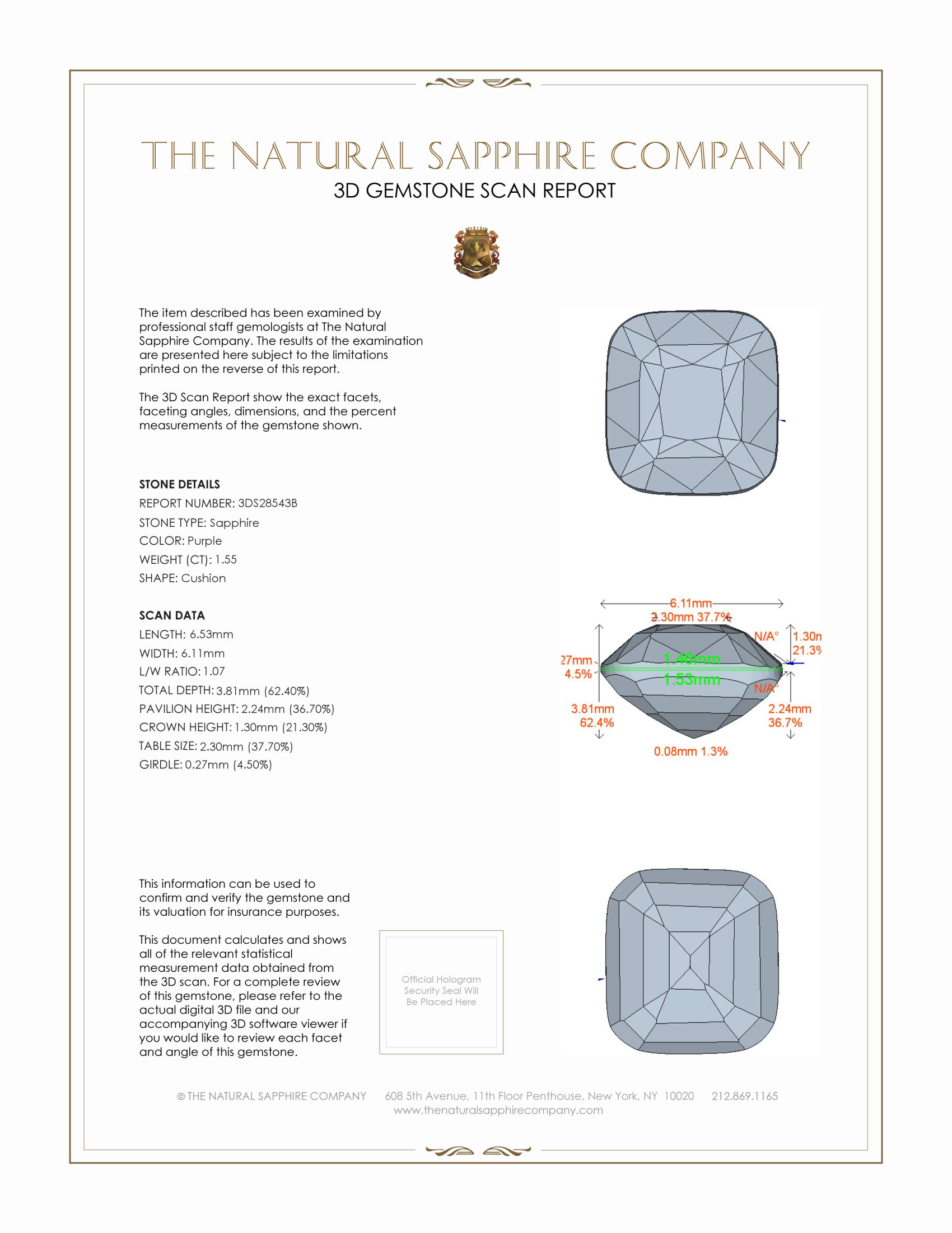 1.55 Ct. Purple Sapphire from Ceylon (Sri Lanka)