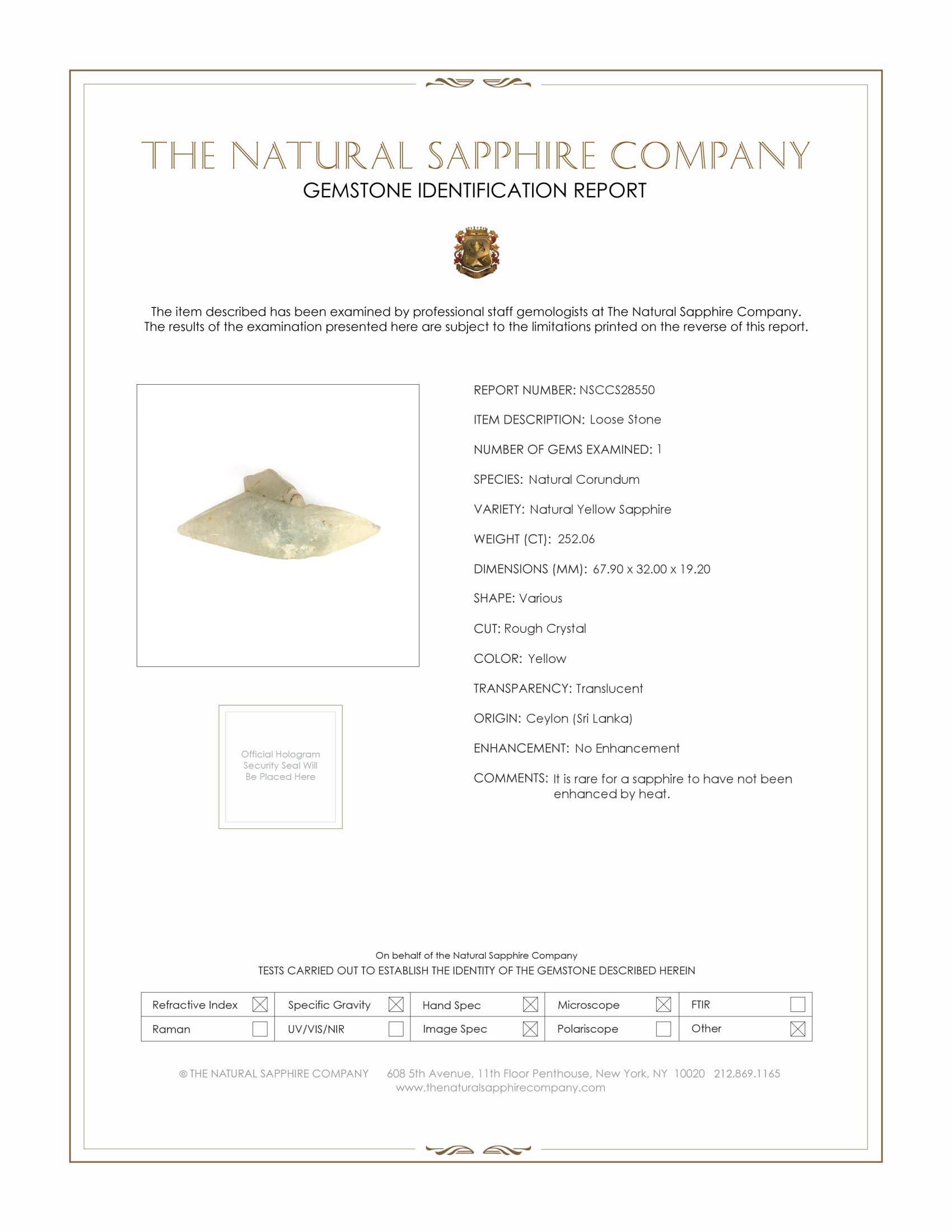 252.06 Ct. Yellow Sapphire Crystal from Ceylon (Sri Lanka)
