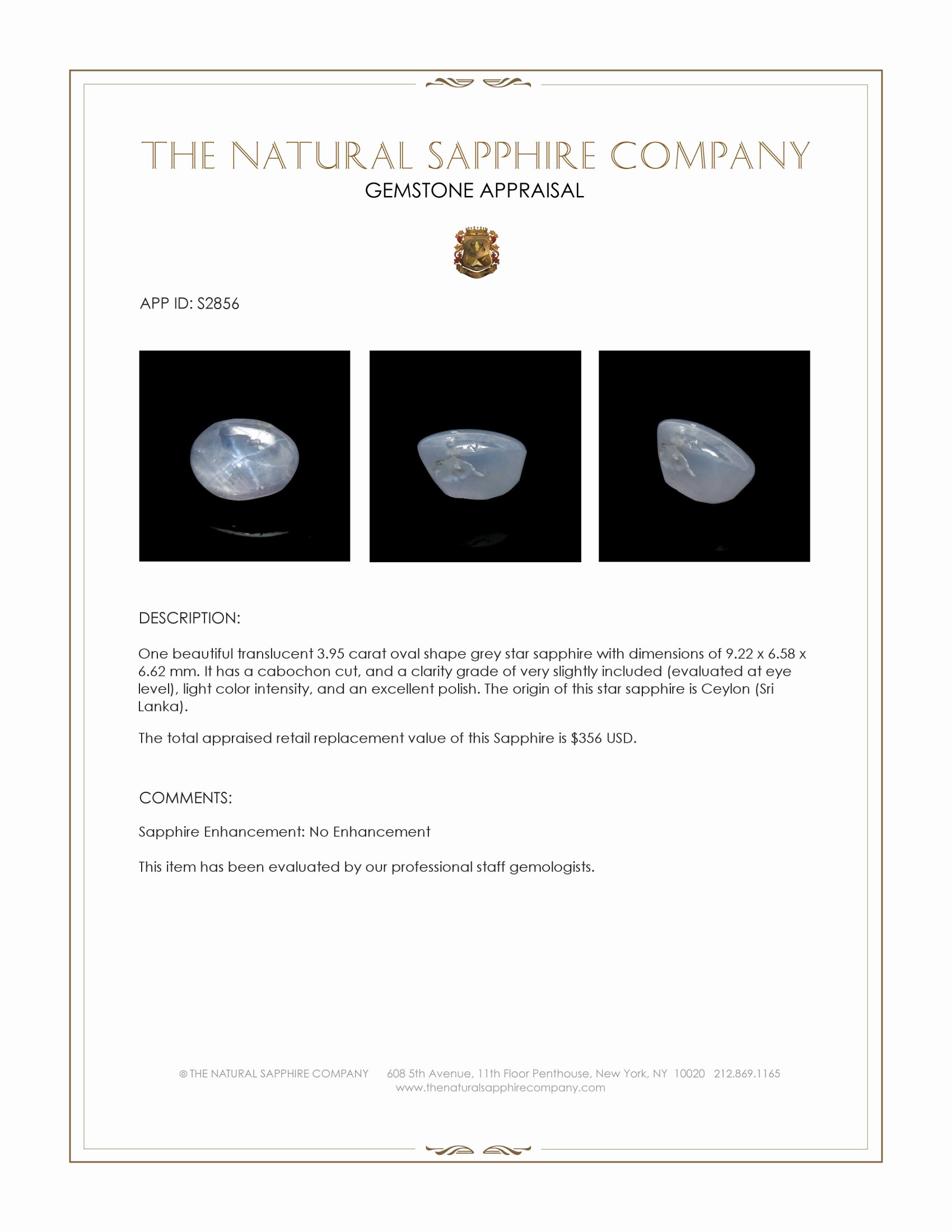 3.95 Ct. Grey Star Sapphire from Ceylon (Sri Lanka)