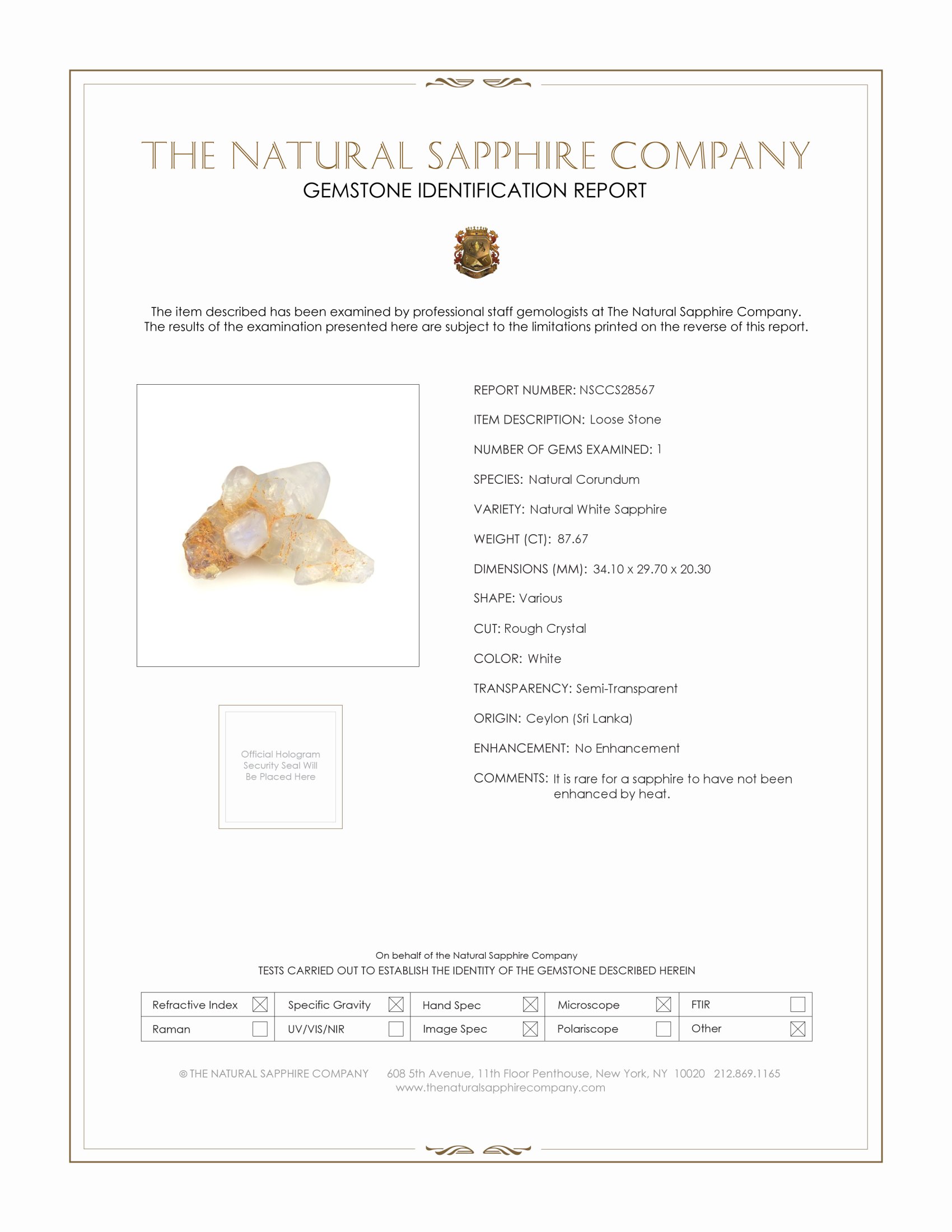 87.67 Ct. White Rough Sapphire from Ceylon (Sri Lanka)