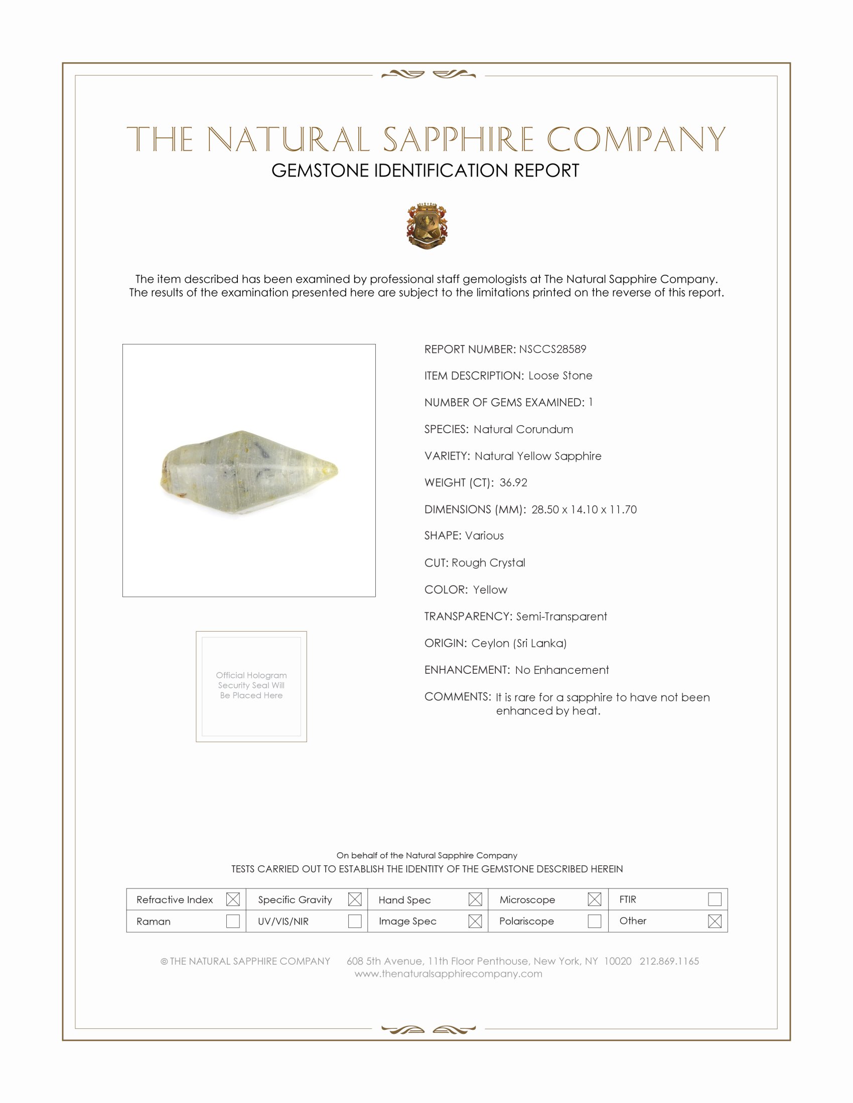 36.92 Ct. Yellow Rough Sapphire from Ceylon (Sri Lanka)