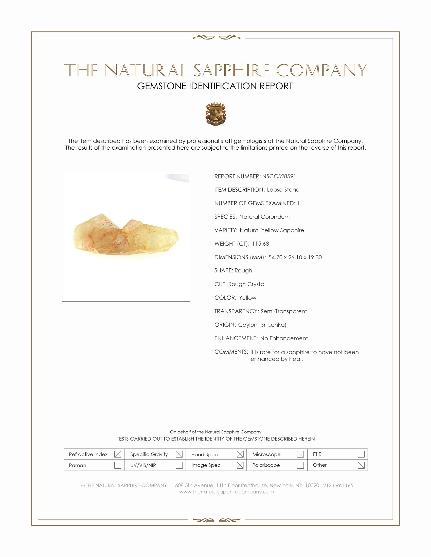 115.63 Ct. Yellow Rough Sapphire from Ceylon (Sri Lanka)
