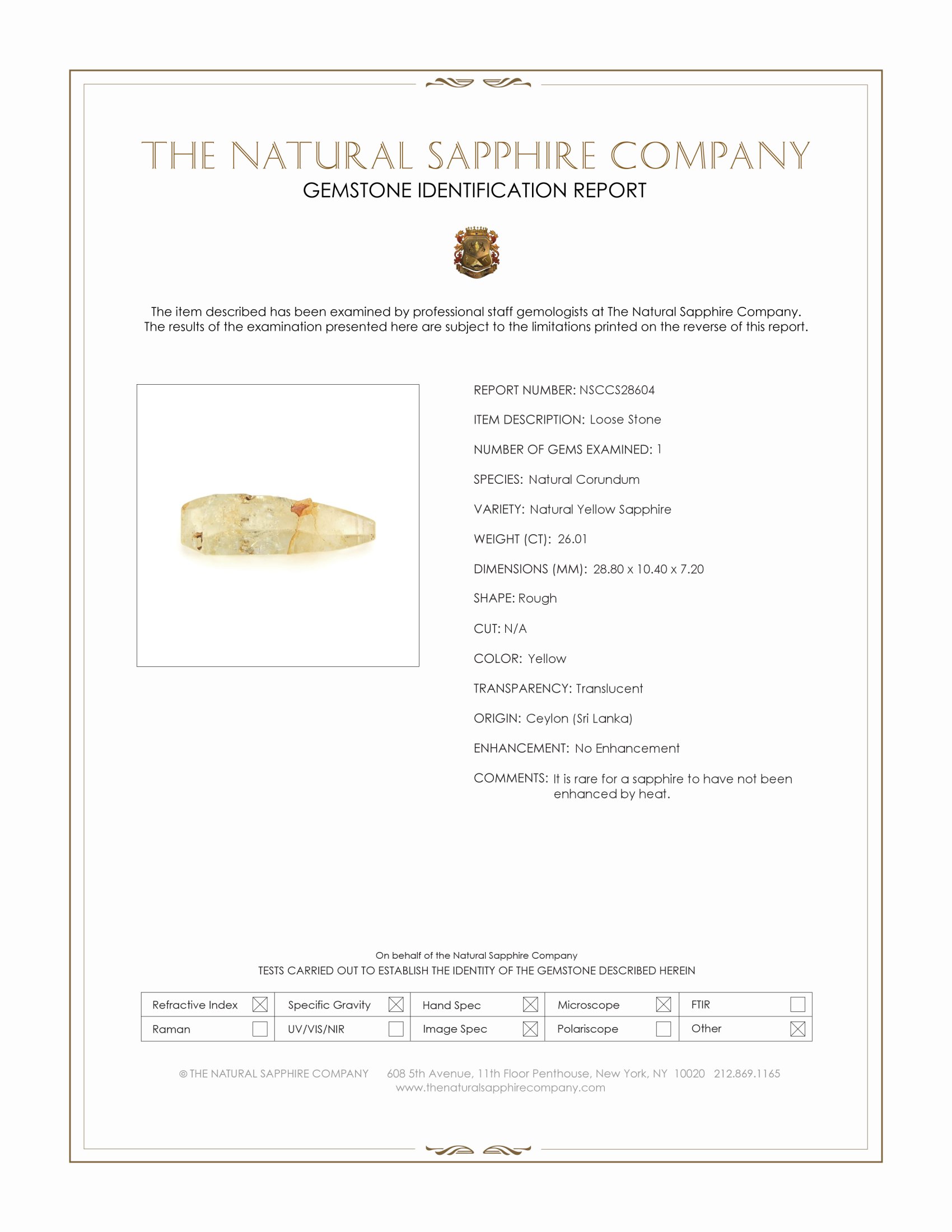 26.01 Ct. Yellow Rough Sapphire from Ceylon (Sri Lanka)