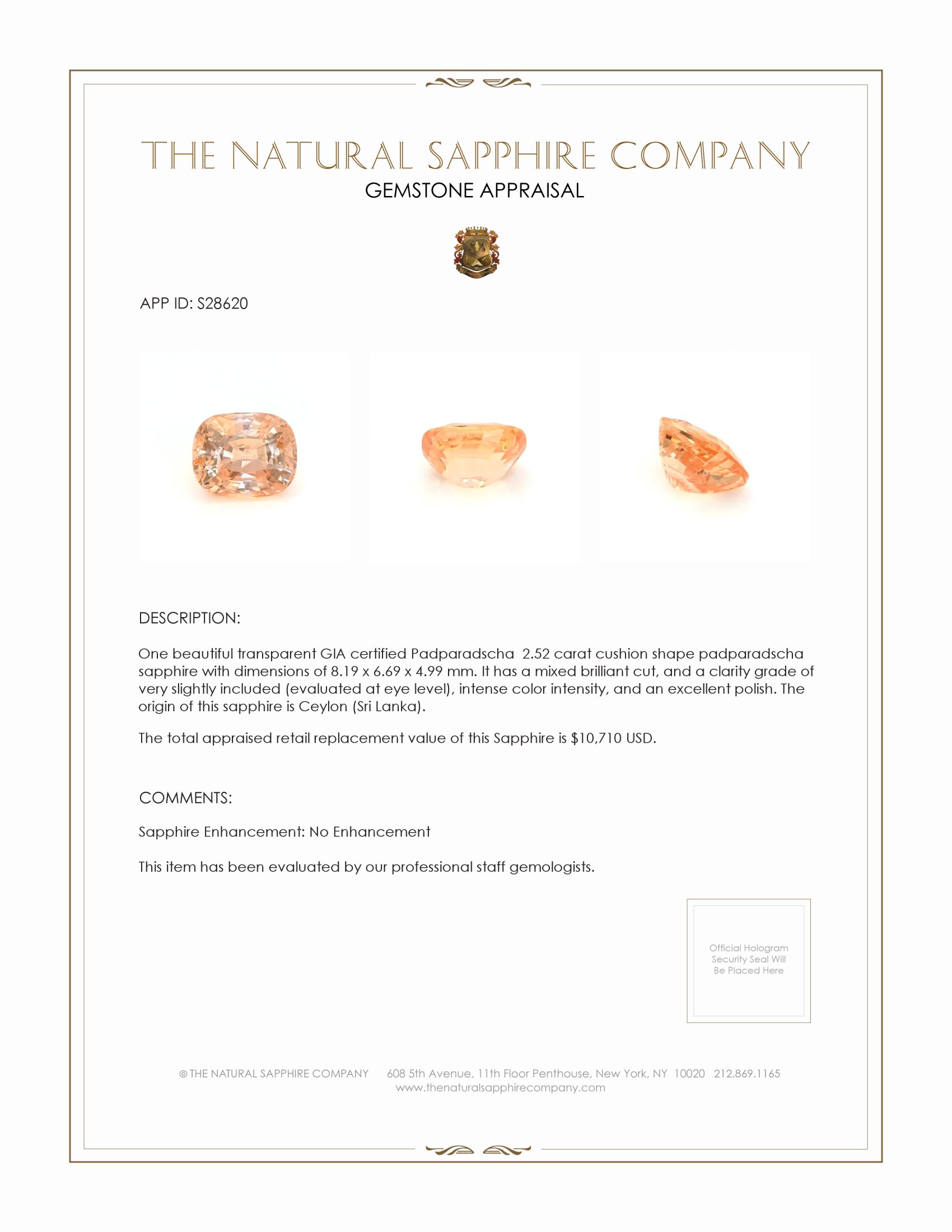 2.52 Ct. Padparadscha Sapphire from Ceylon (Sri Lanka)