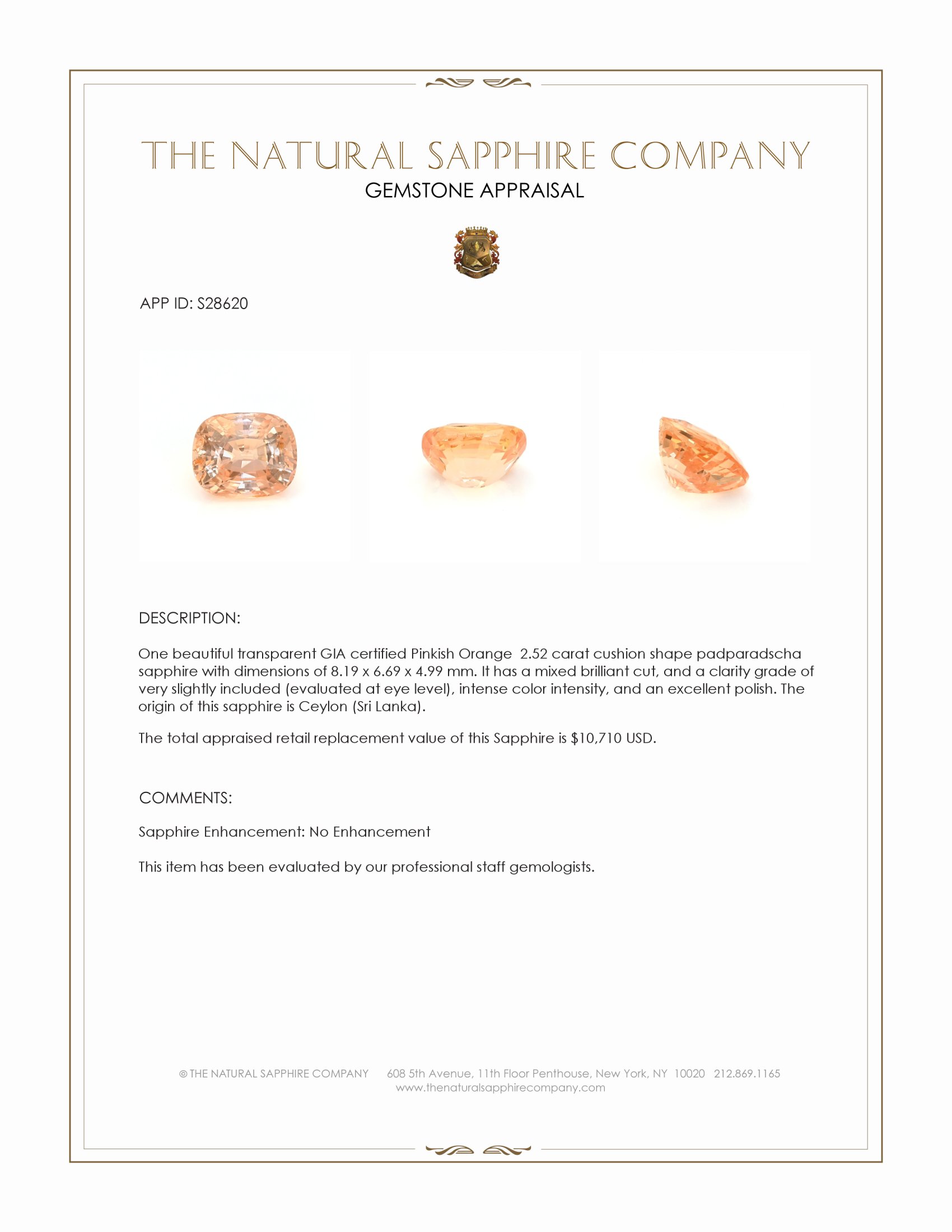 2.52 Ct. Padparadscha Sapphire from Ceylon (Sri Lanka)