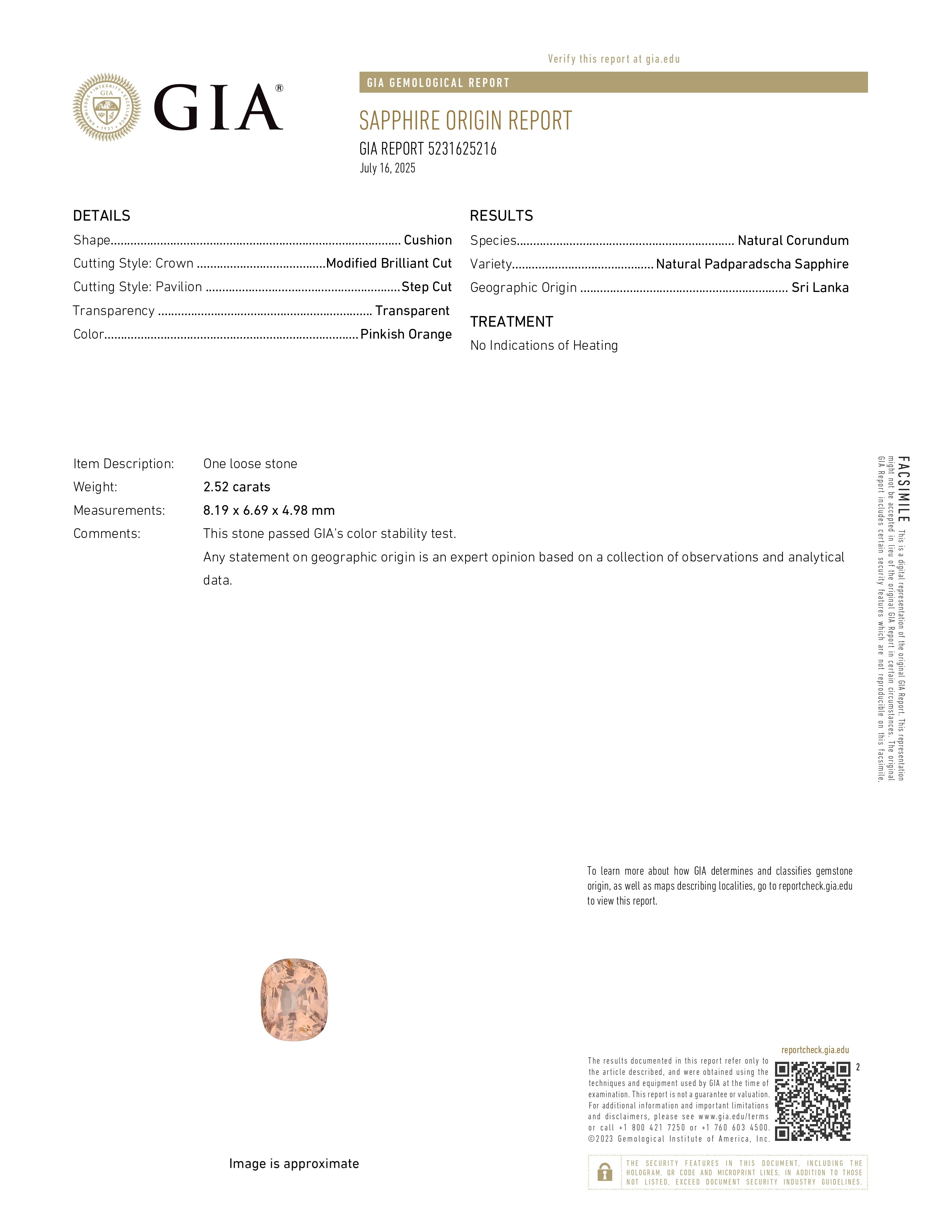 2.52 Ct. Padparadscha Sapphire from Ceylon (Sri Lanka)