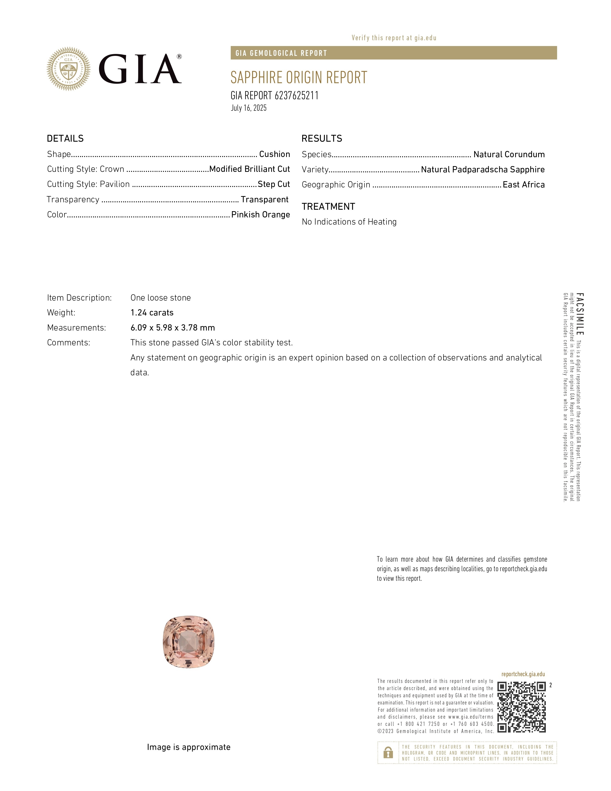 1.24 Ct. Padparadscha Sapphire from East Africa
