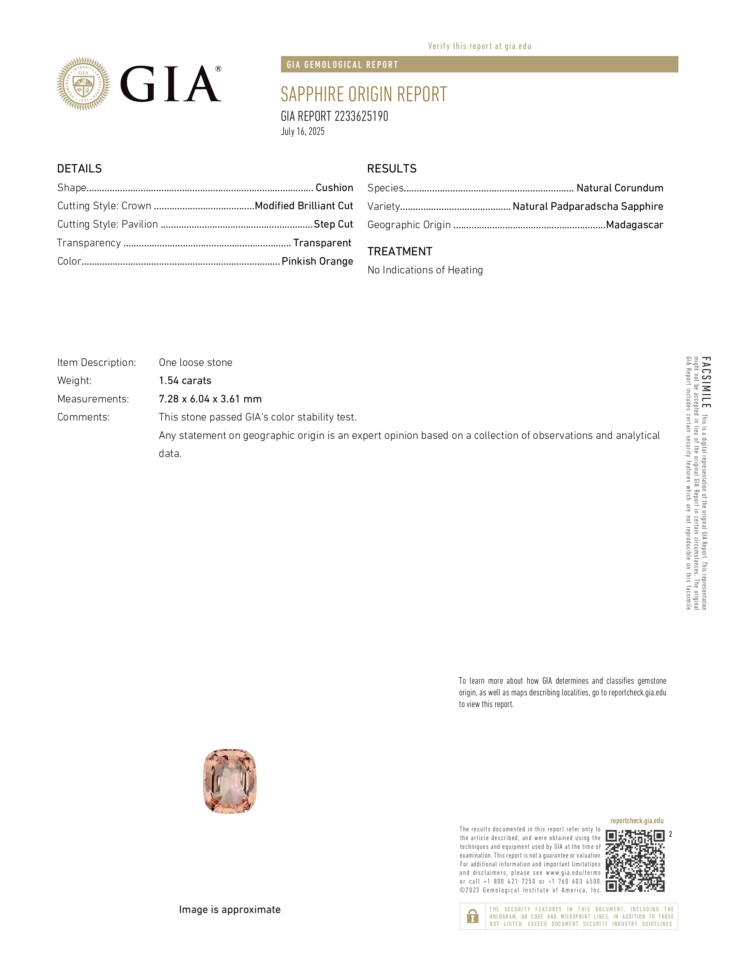 1.54 Ct. Padparadscha Sapphire from Madagascar