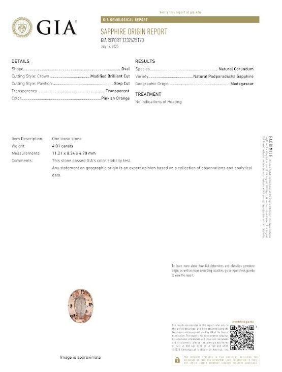 4.01 Ct. Padparadscha Sapphire from Madagascar