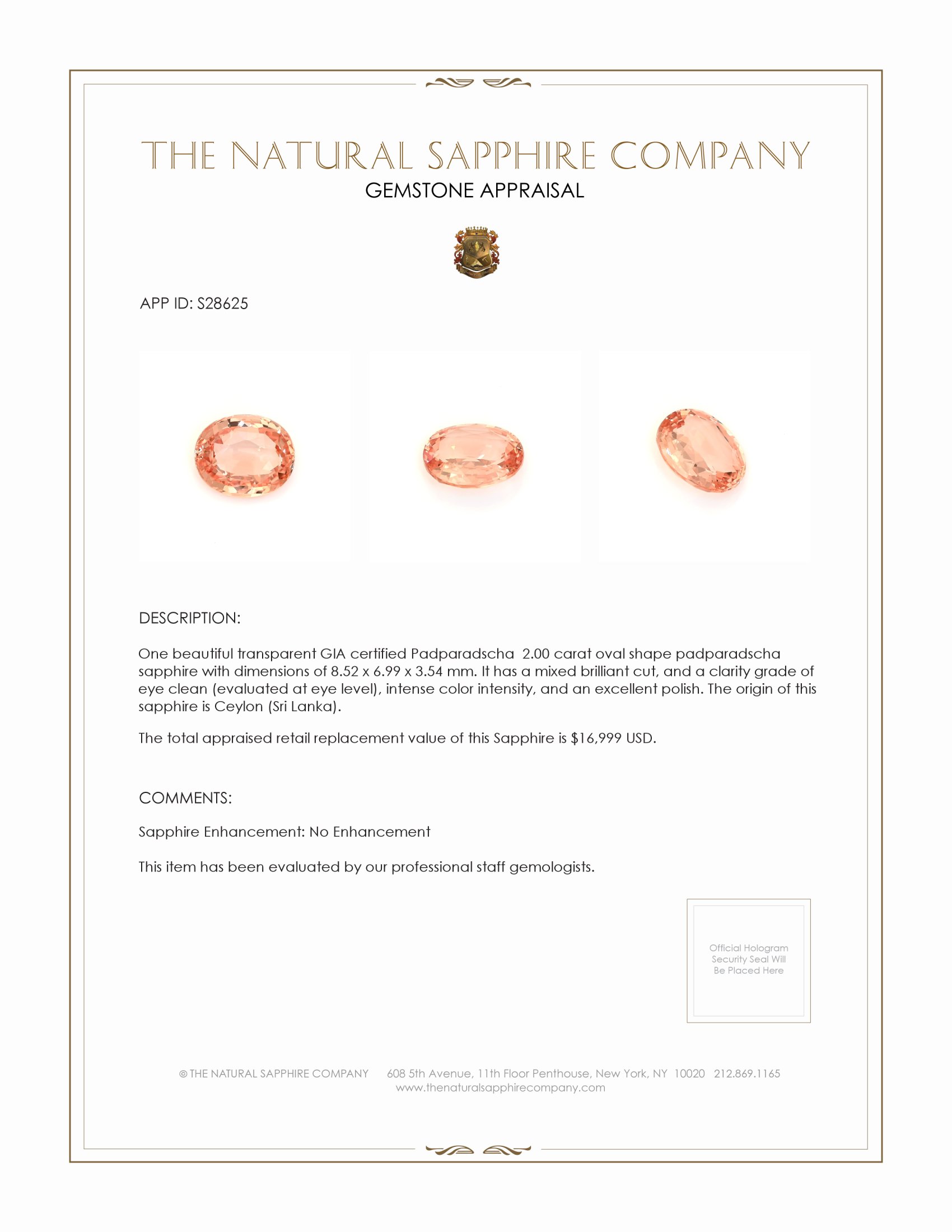 2.00 Ct. Padparadscha Sapphire from Ceylon (Sri Lanka)