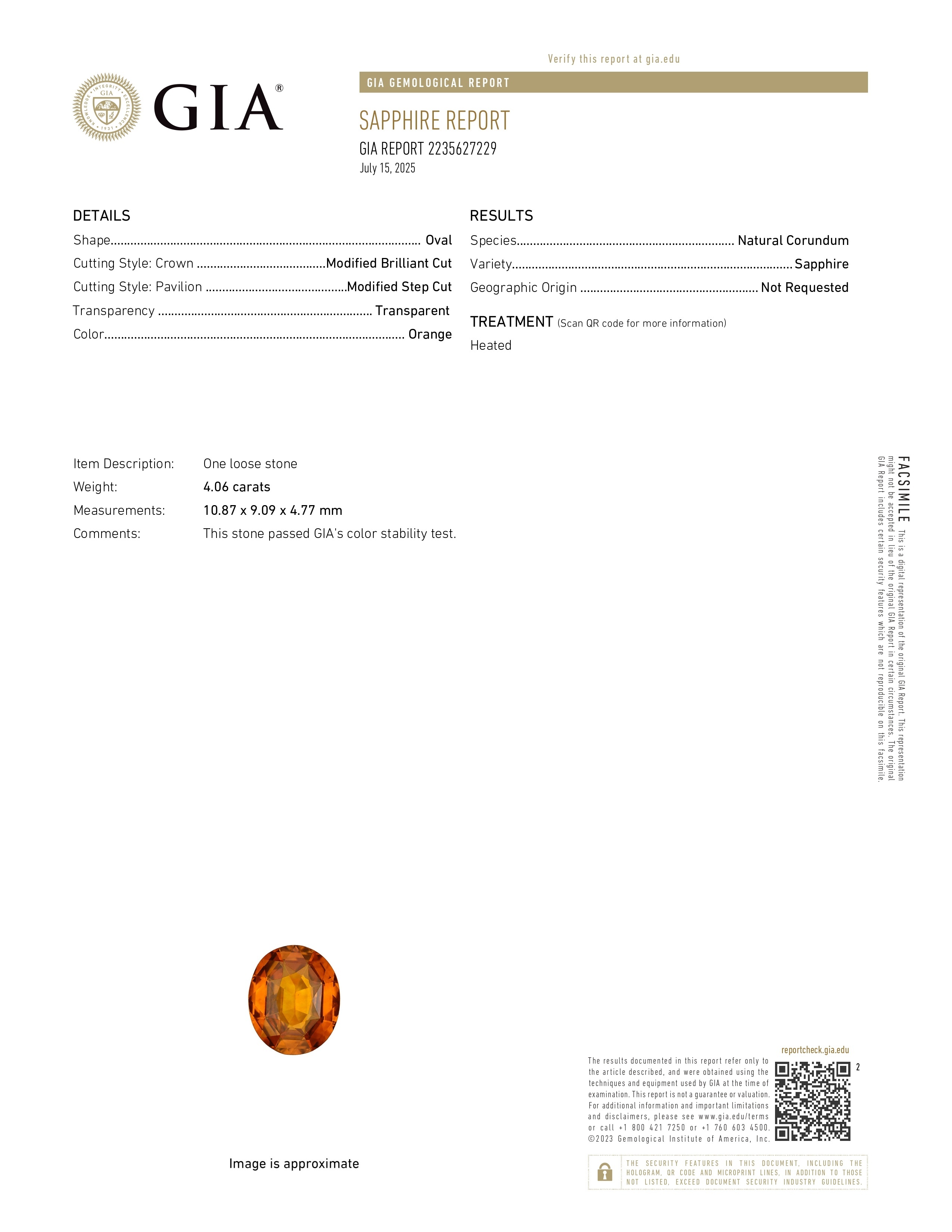 4.06 Ct. Orange Sapphire from Ceylon (Sri Lanka)
