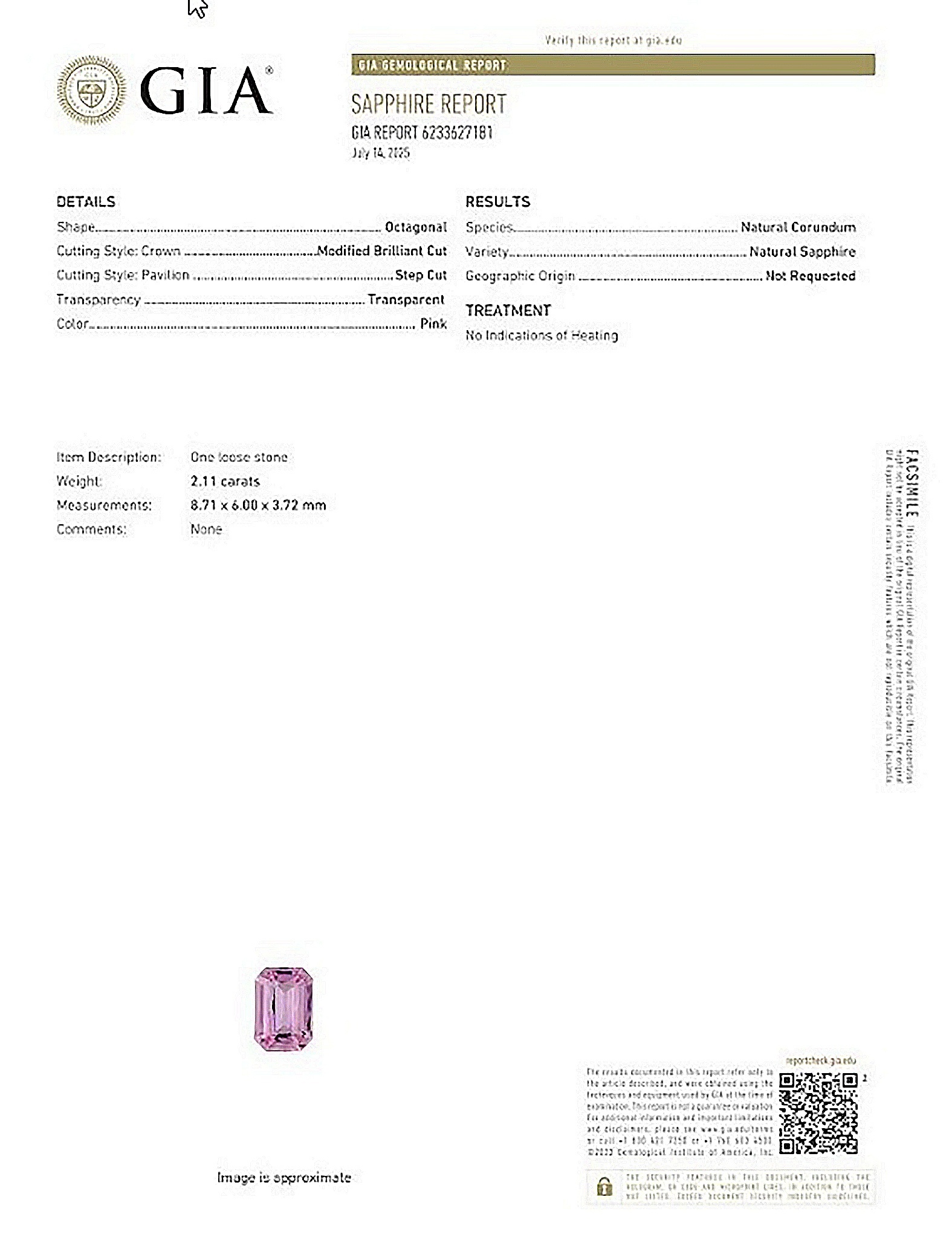 2.11 Ct. Pink Sapphire from Ceylon (Sri Lanka)