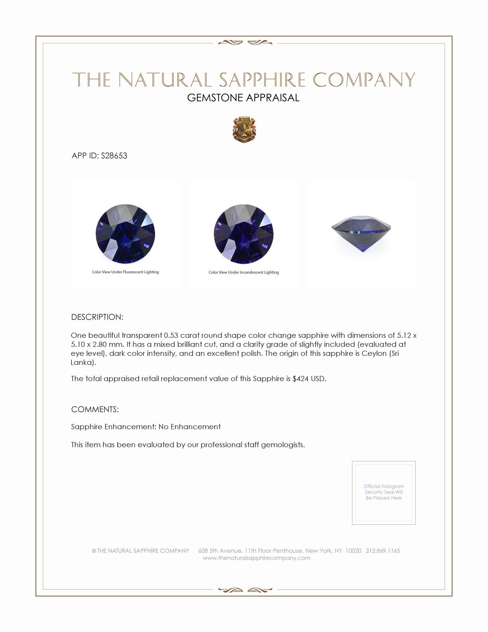 0.53 Ct. Color Change Sapphire from Ceylon (Sri Lanka)